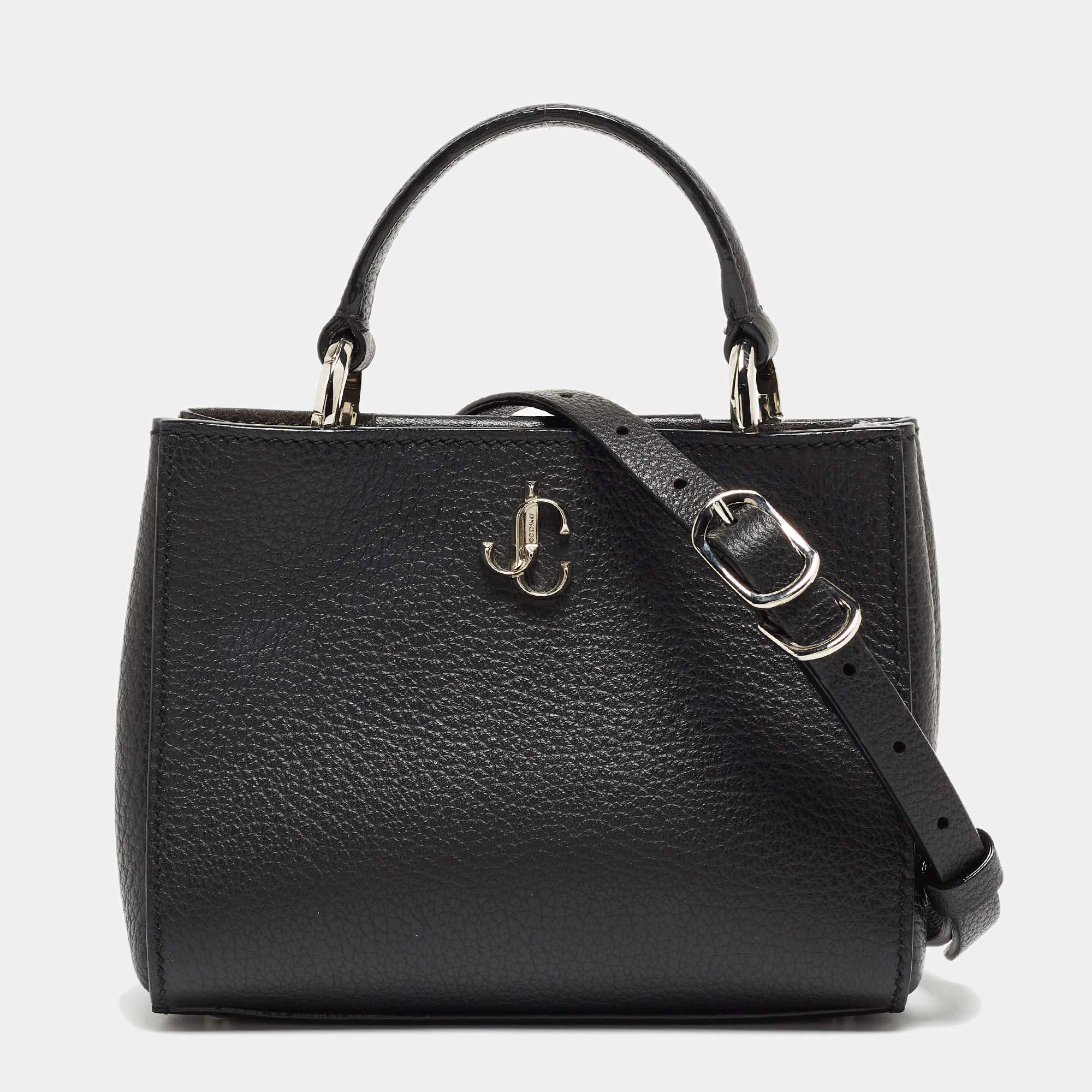 Pre Owned Jimmy Choo Black Leather Mini Varenne Top Handle Bag