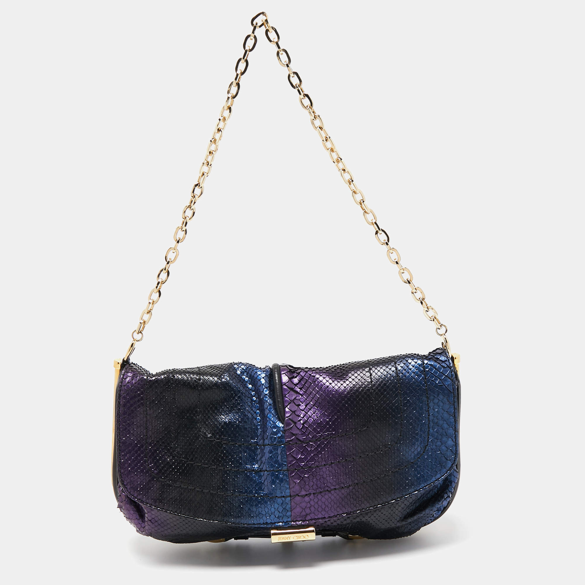 Jimmy Choo Multicolor Python Frame Chain Shoulder Bag