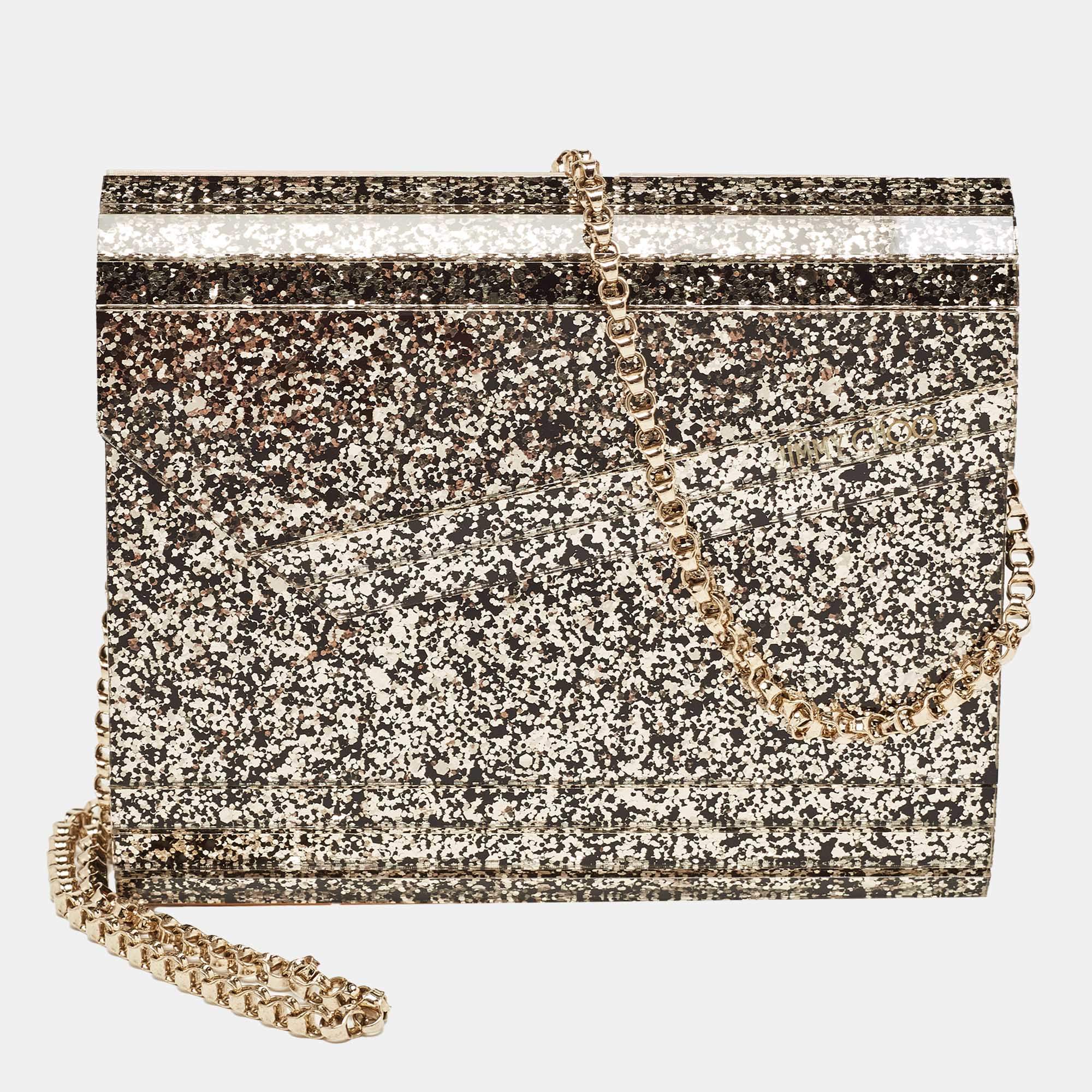 Jimmy Choo Gold Acrylic and Leather Candy Chain Clutch 