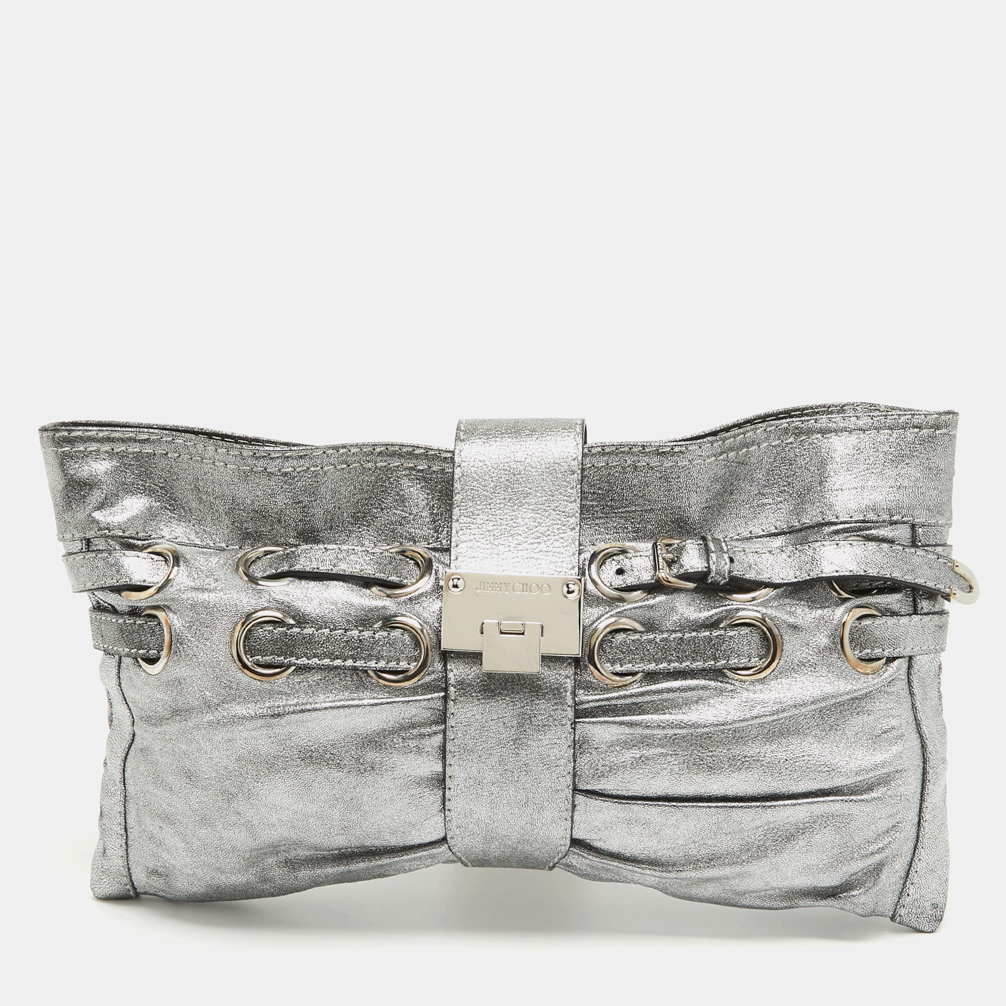 مملوكة مسبقًا حقيبة كتف جيمي تشو ريكي جلد فضي بسلسلة
