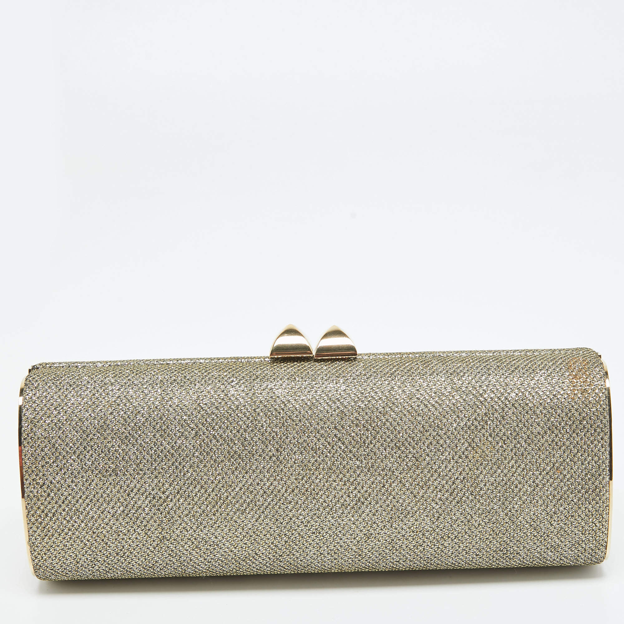 Pre Owned Jimmy Choo Gold/Silver Glitter Lurex Fabric Twill Tube Clutch