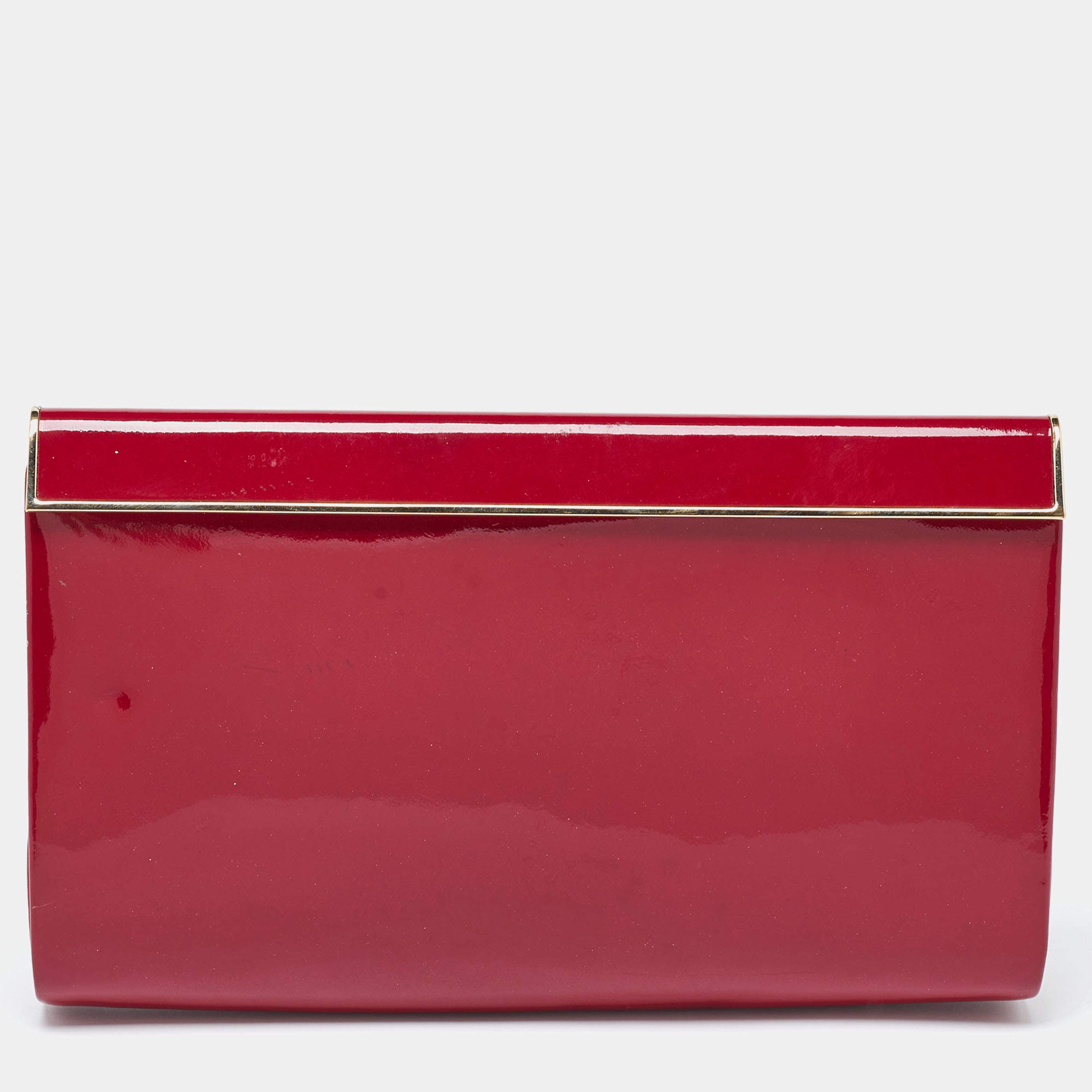 Pre Owned Jimmy Choo Red Patent Leather Carmen Frame Clutch 