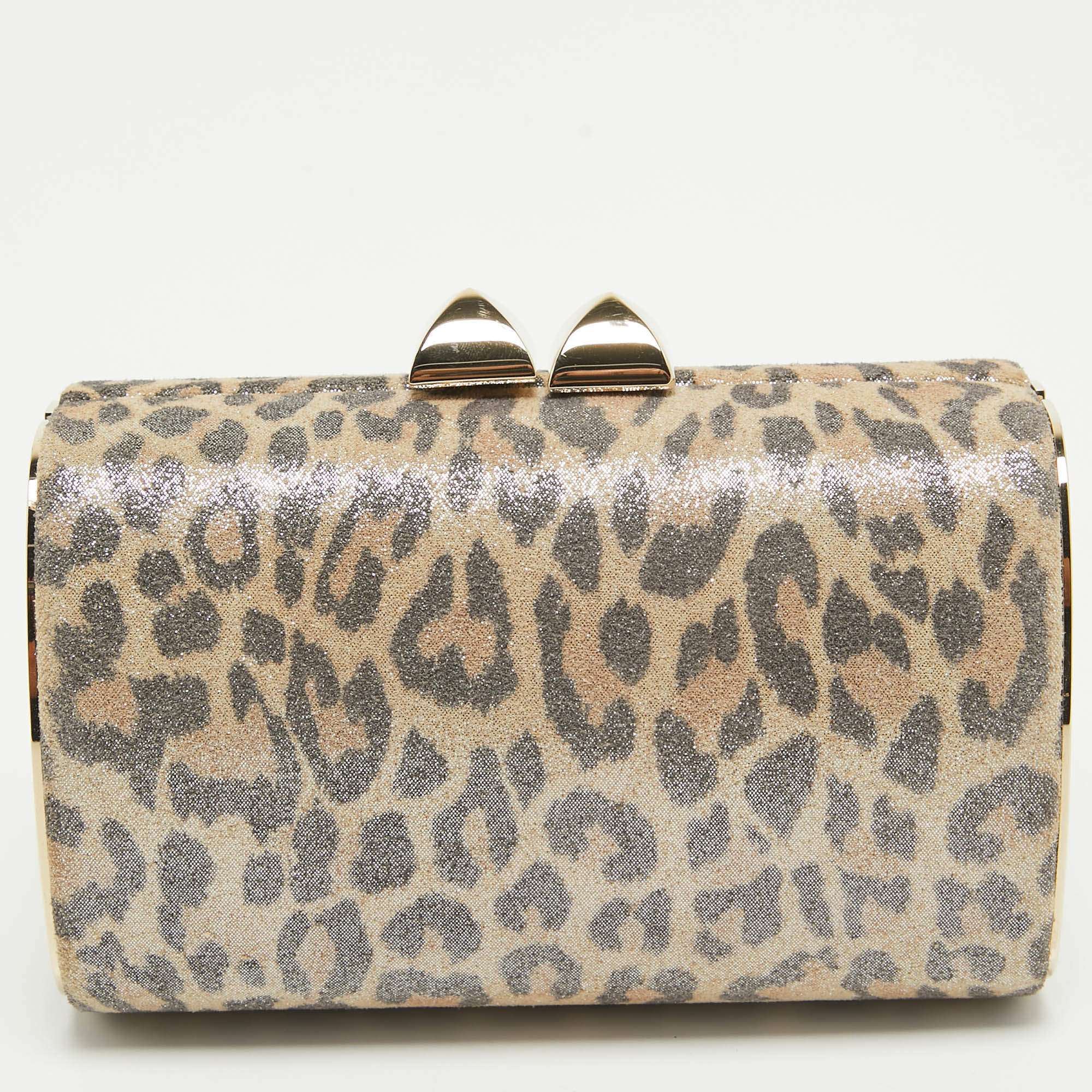 Pre Owned Jimmy Choo Light Beige Leopard Print Suede Compact Twill Tube Clutch
