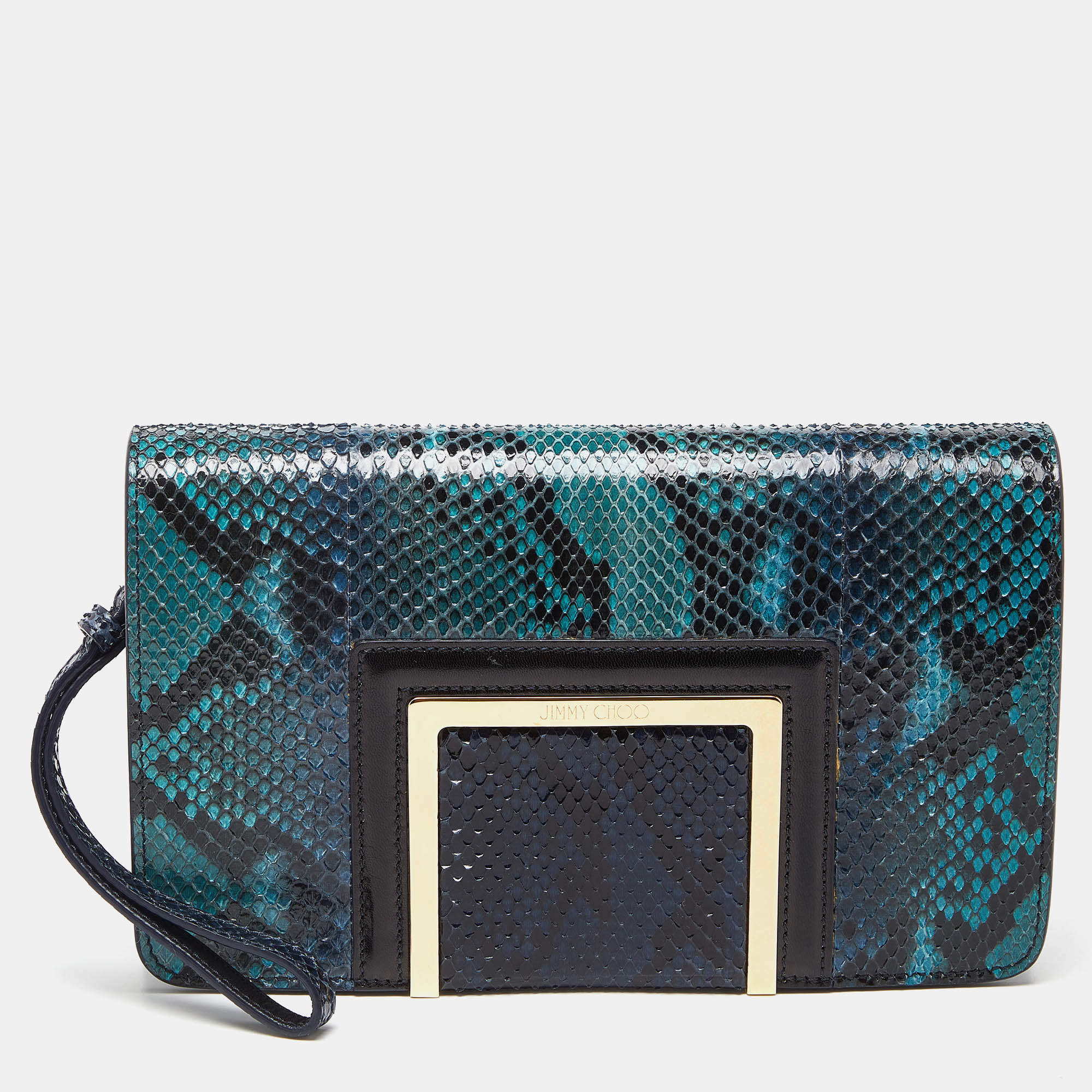 Pre Owned Jimmy Choo Blue Snakeskin Wristlet Clutch