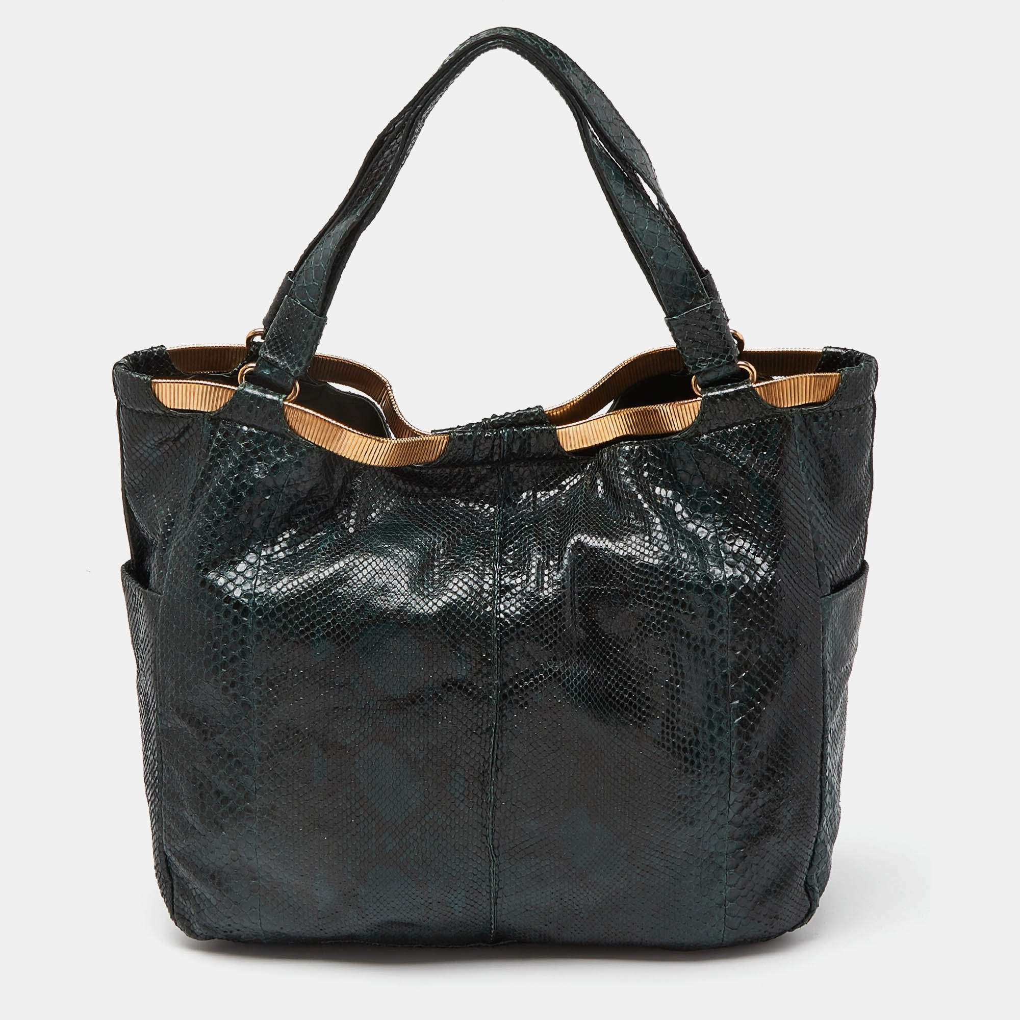 Jimmy Choo Dark Green Python Chain Detail Tote