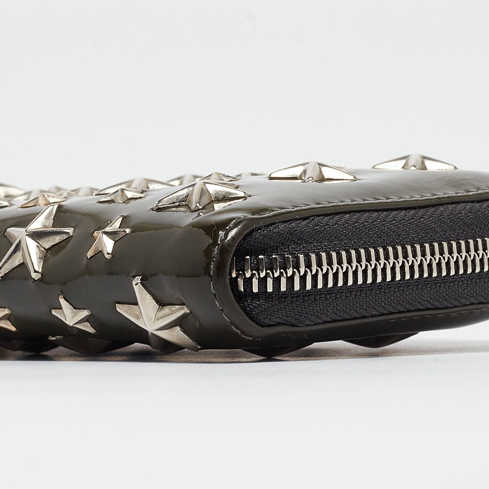Jimmy Choo Olive Green Patent Leather Star Studded Zip