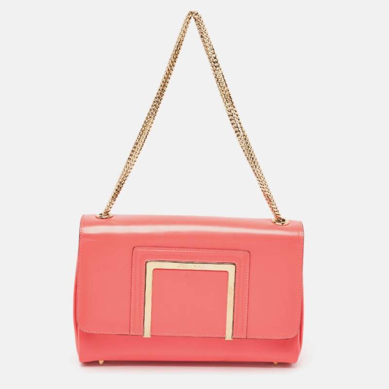 Pre Owned Jimmy Choo Dark Pink Glazed Leather Alba Shoulder Bag