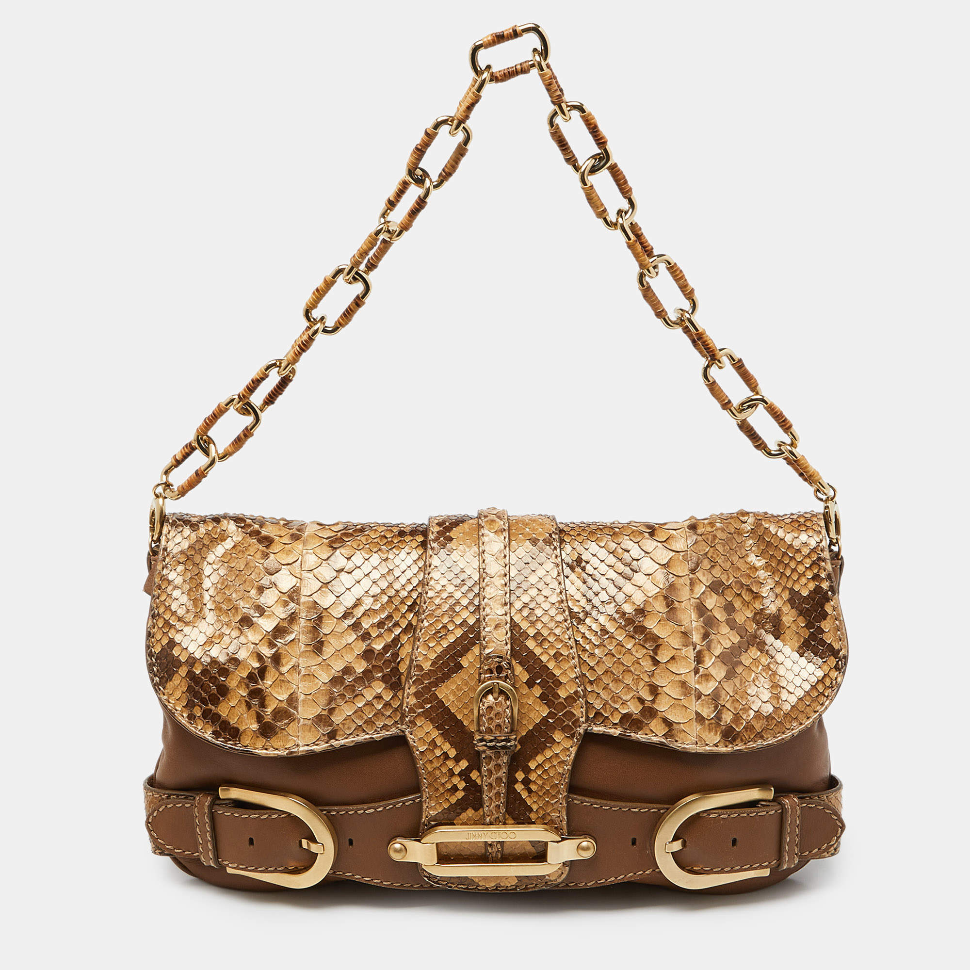 Jimmy Choo Brown/Gold Python and Leather Tulita Hobo