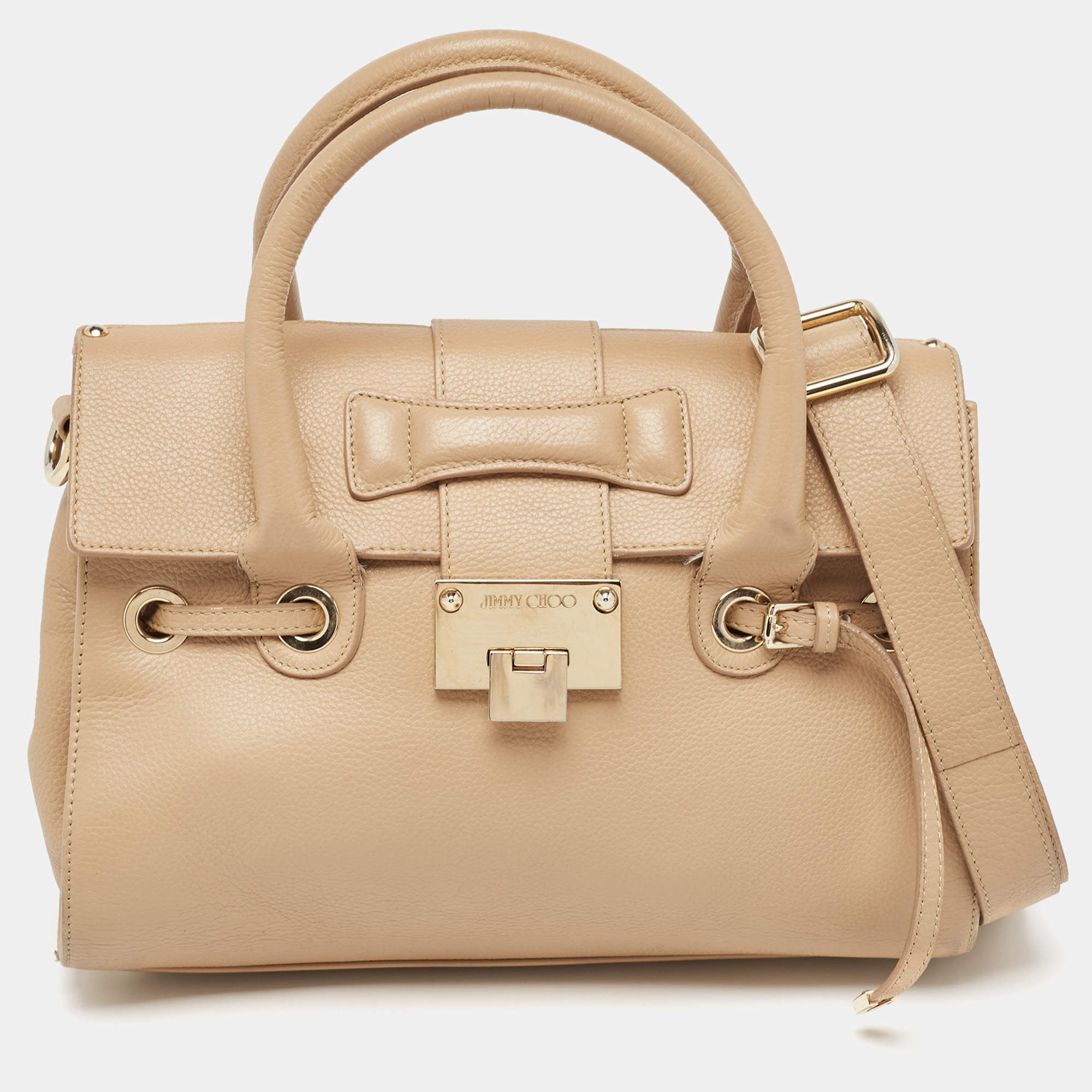 Pre Owned Jimmy Choo Beige Leather Small Rosalie Satchel