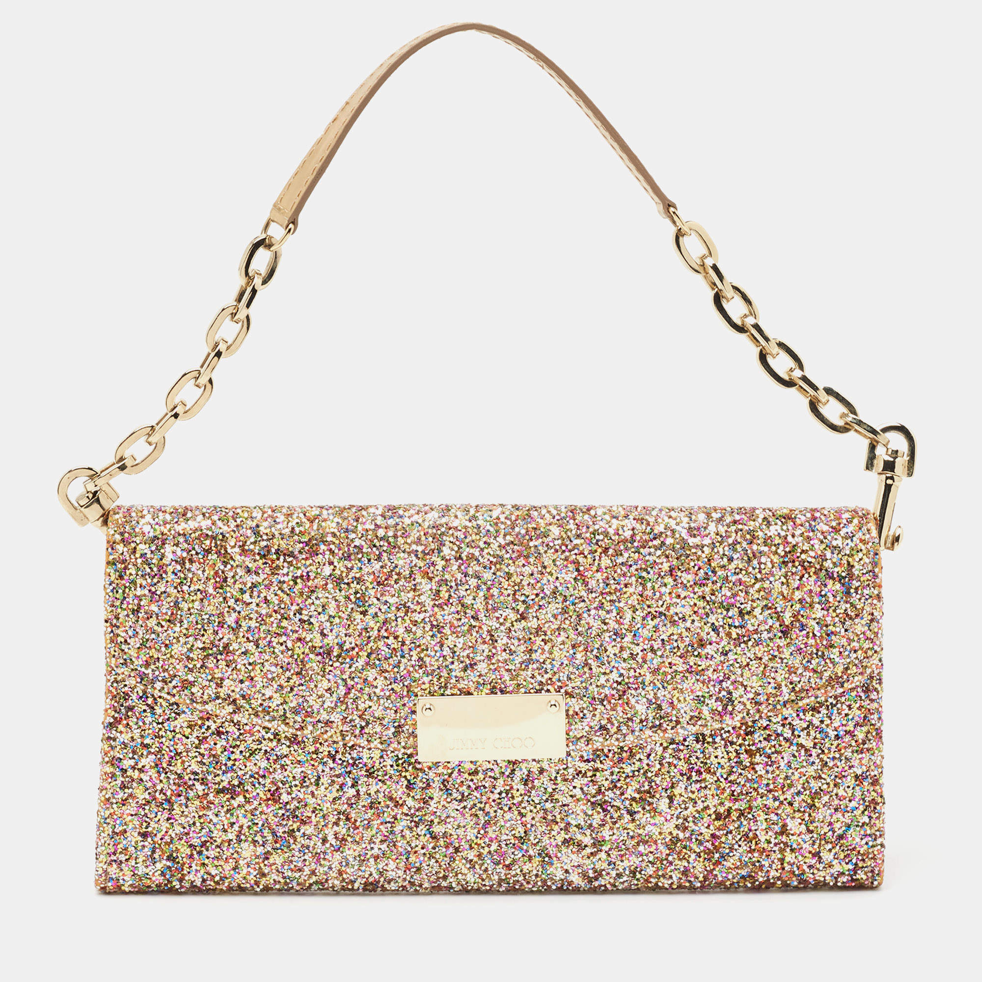 Pre Owned Jimmy Choo Multicolor Glitter Riane Chain Clutch 