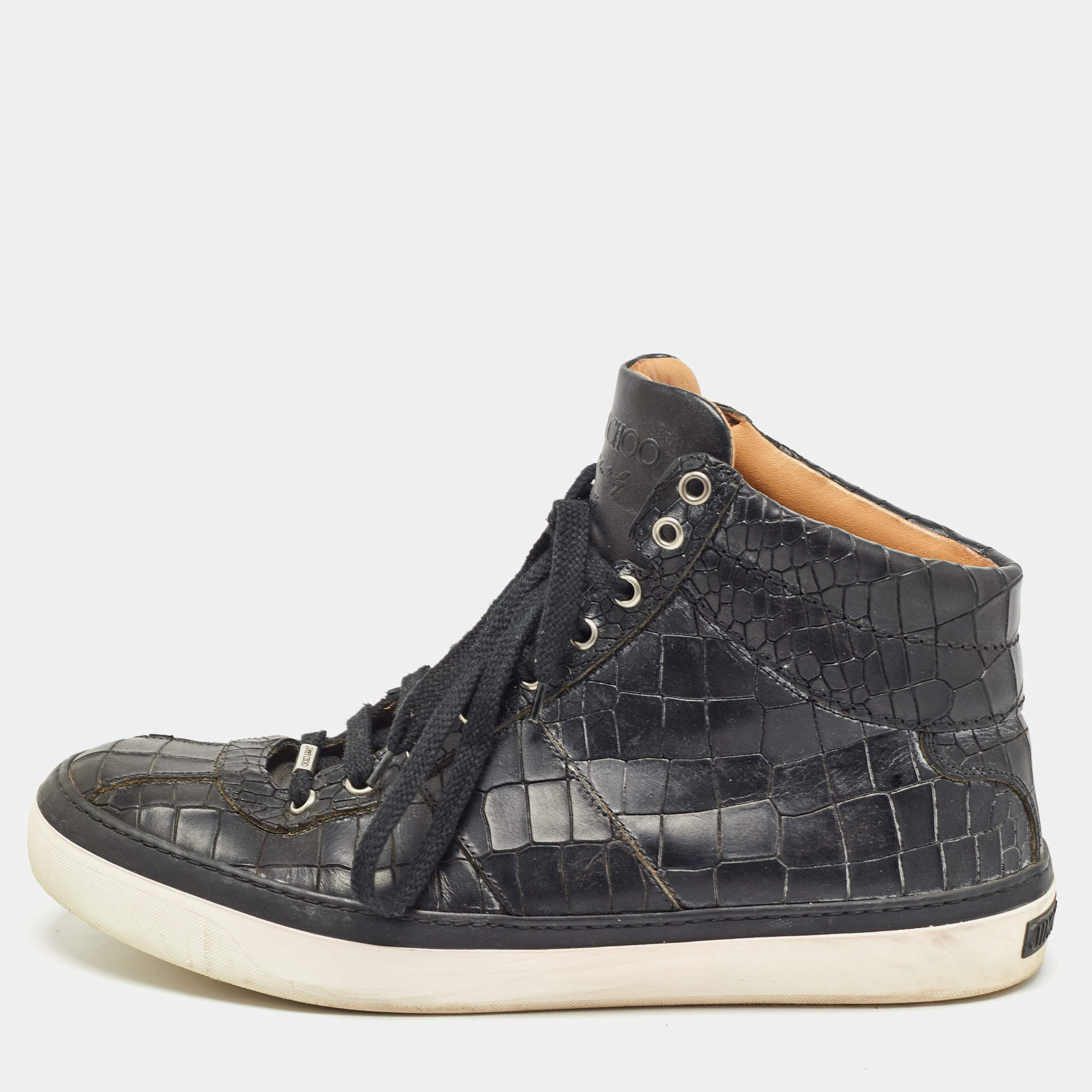 Jimmy Choo Black  Croc Embossed Belgravia Sneakers Size 45