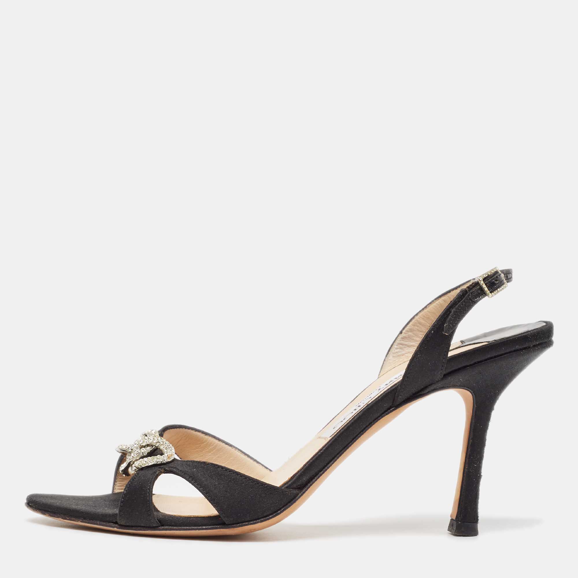 Jimmy Choo Black Satin Slingback Sandals Size 38.5