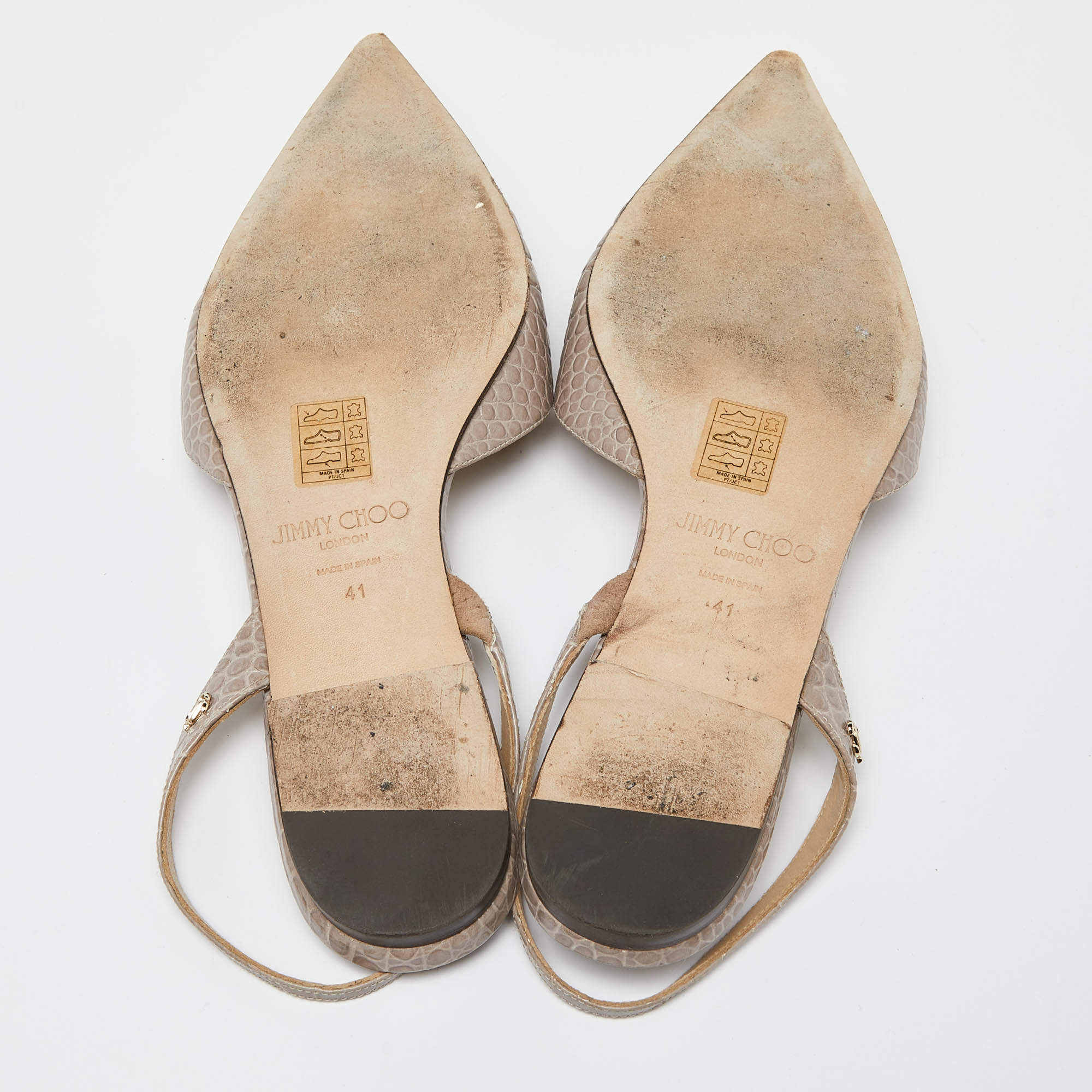Pre Owned Jimmy Choo Beige Croc Embossed Leather Slingback Flat Sandals Size 41