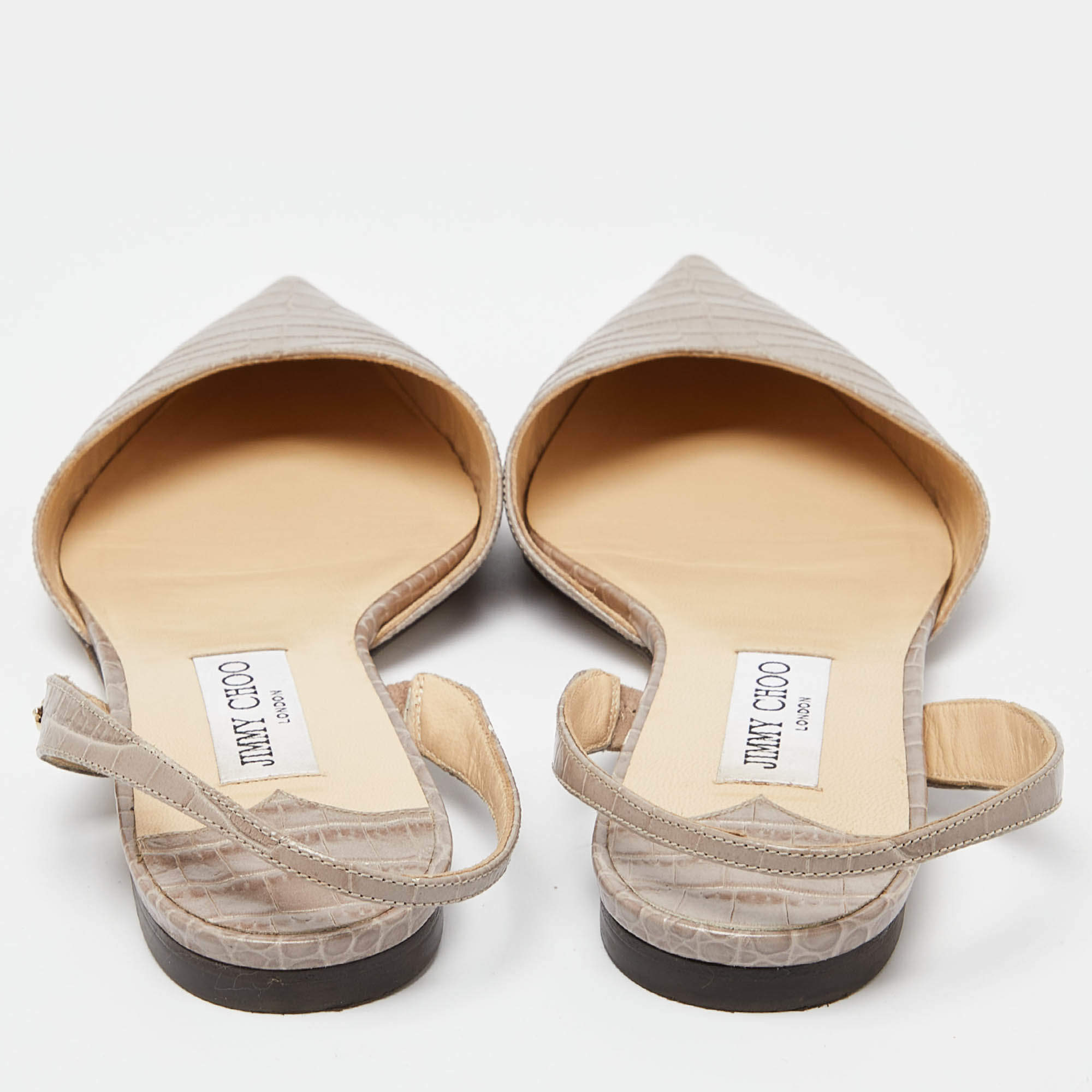 Pre Owned Jimmy Choo Beige Croc Embossed Leather Slingback Flat Sandals Size 41