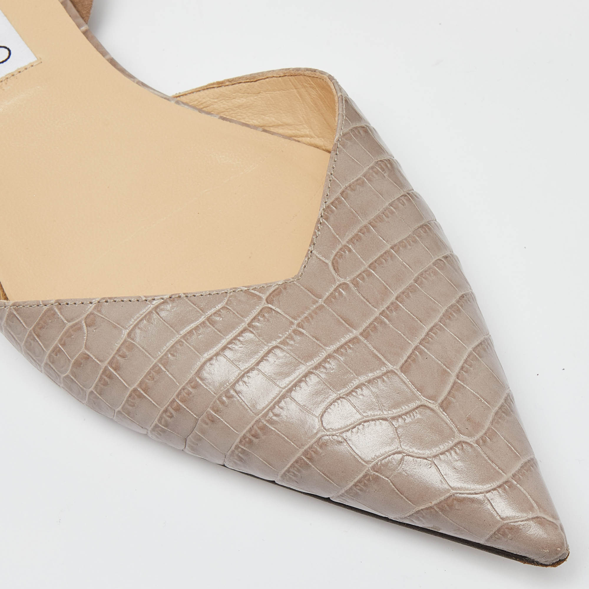 Pre Owned Jimmy Choo Beige Croc Embossed Leather Slingback Flat Sandals Size 41