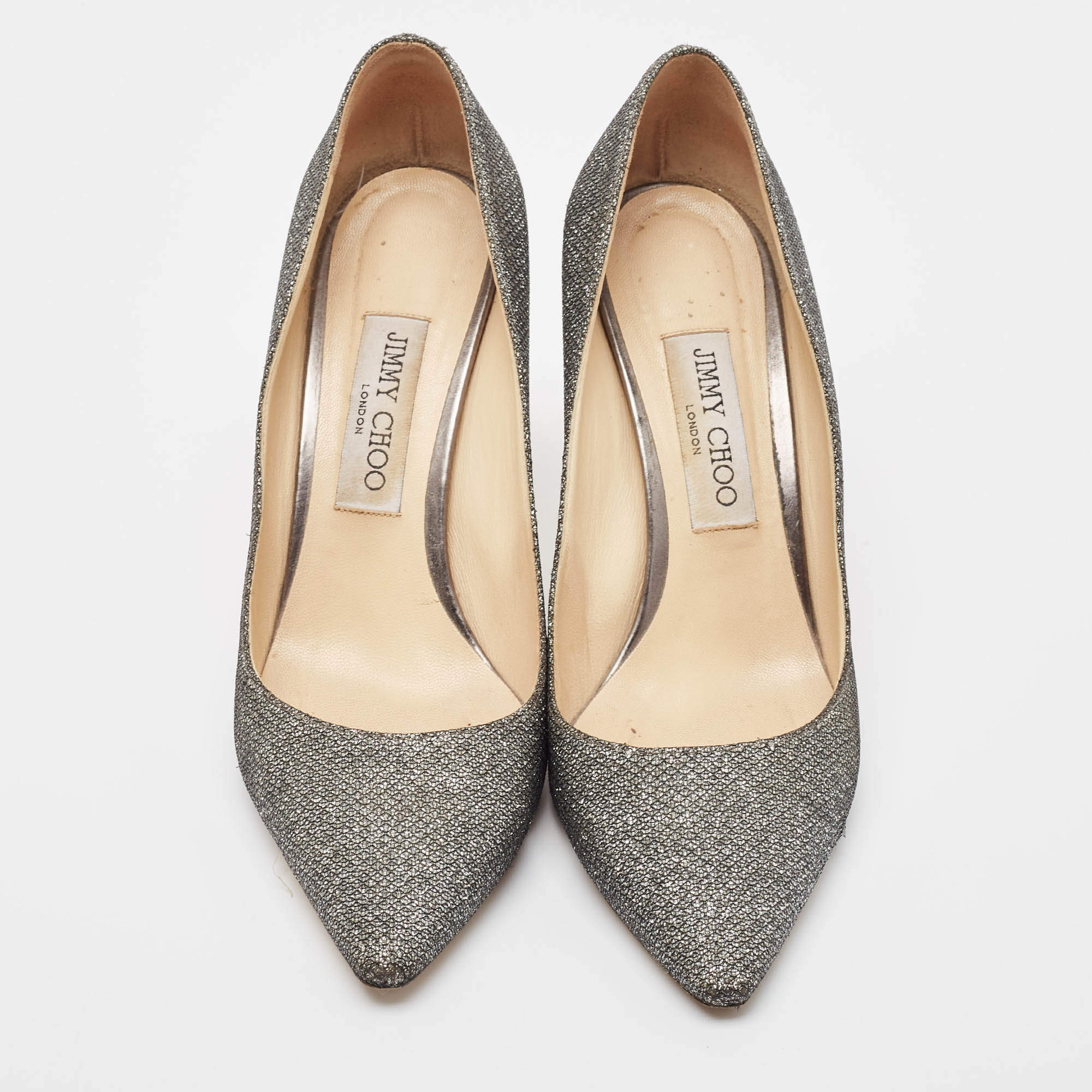 مملوكة مسبقًا Jimmy Choo Silver Glitter Romy Pumps Size 39