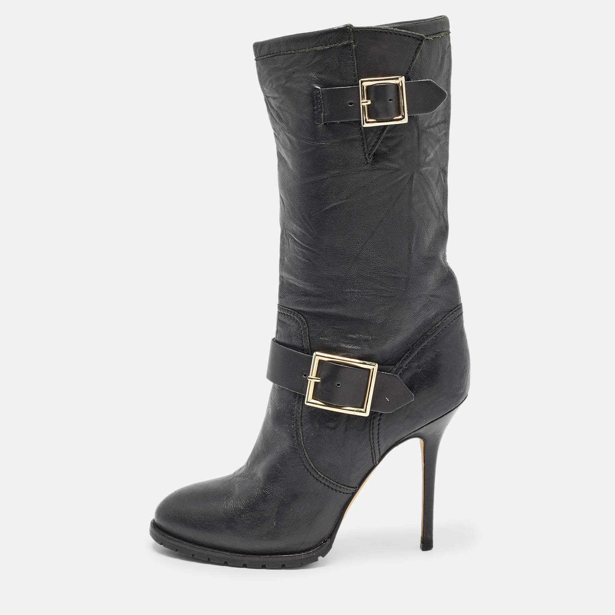 Jimmy Choo Black Leather Ankle Boots Size 38.5 