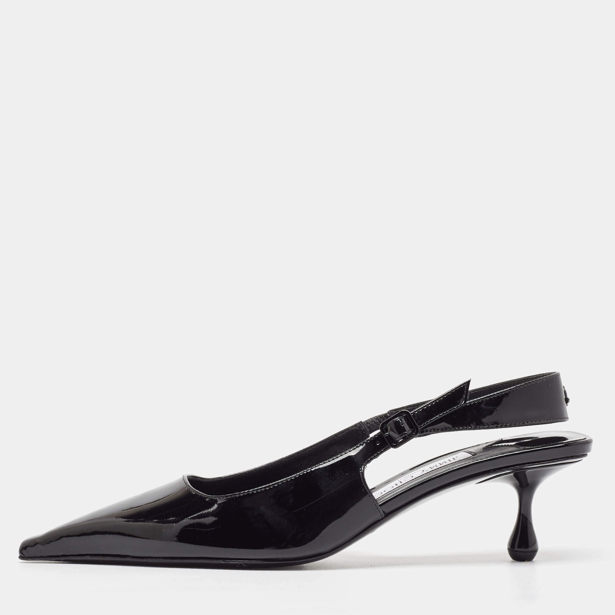 Pre Owned Jimmy Choo Black Patent Leather Slingback Pointed Toe Pumps Size 38