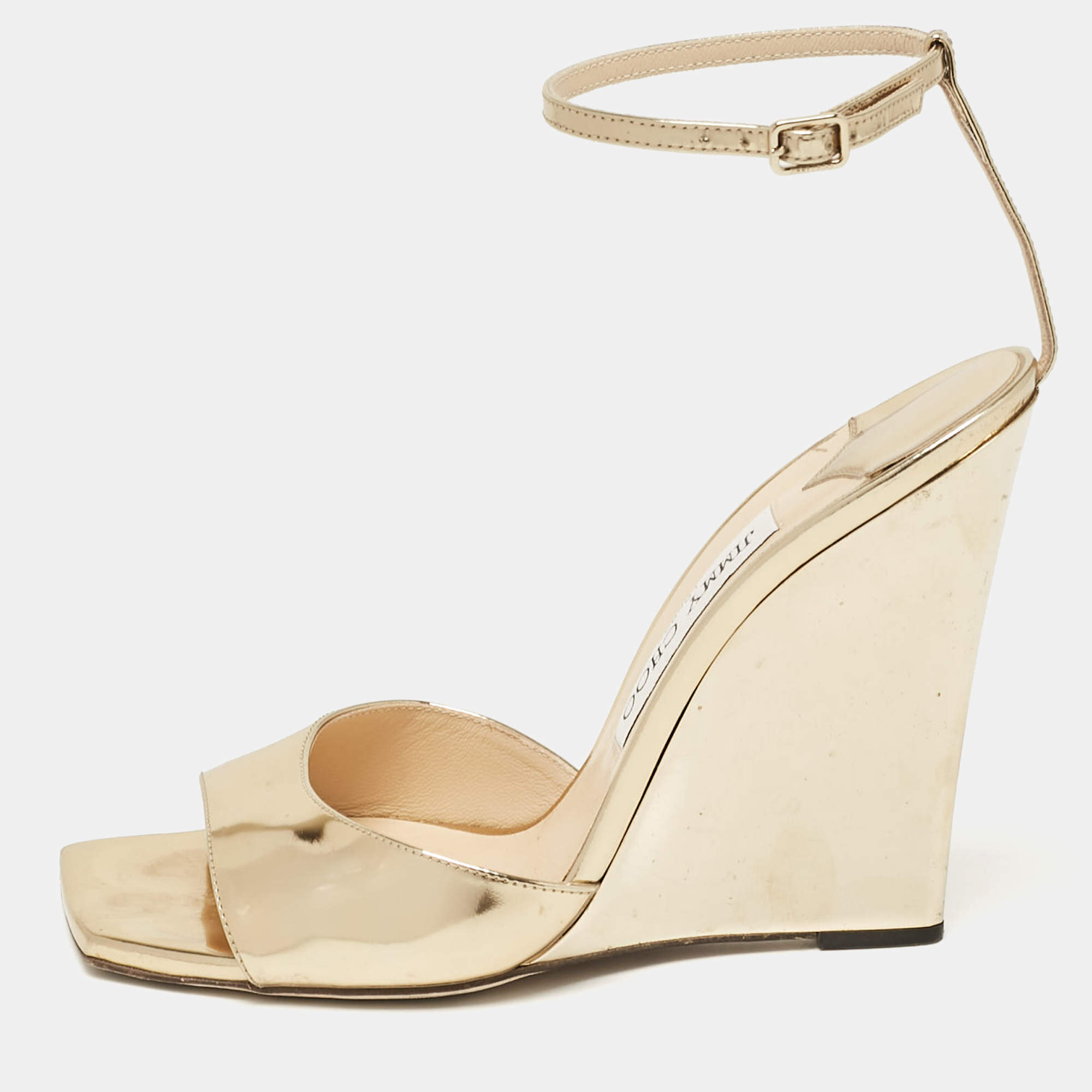 シューズ・サンダルその他 JIMMY CHOO Woman Wedge shoes Gold ELYNA85MNA GOLD Ayla 110 | Gold Metallic Leather Wedge | JIMMY CHOO