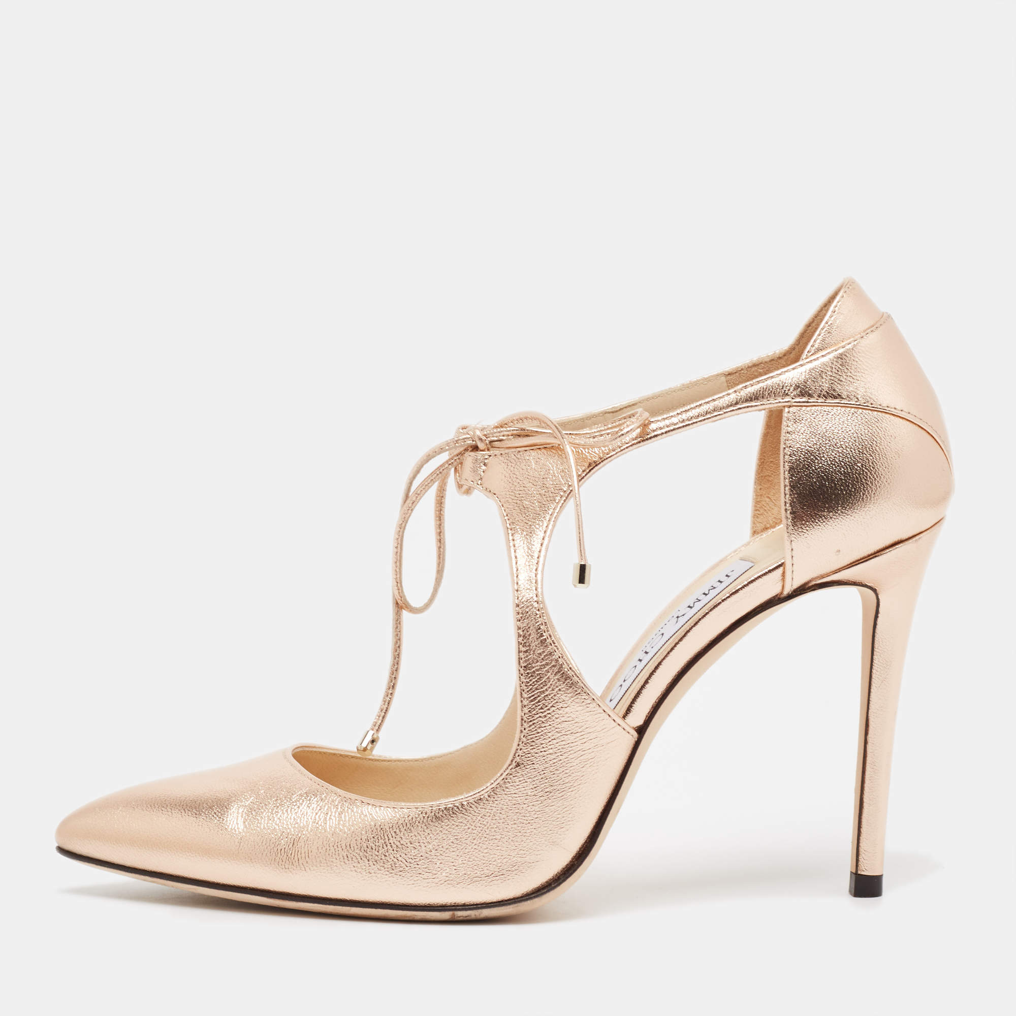 Pre Owned Jimmy Choo Rose Gold Leather Vanessa Pumps Size 37.5