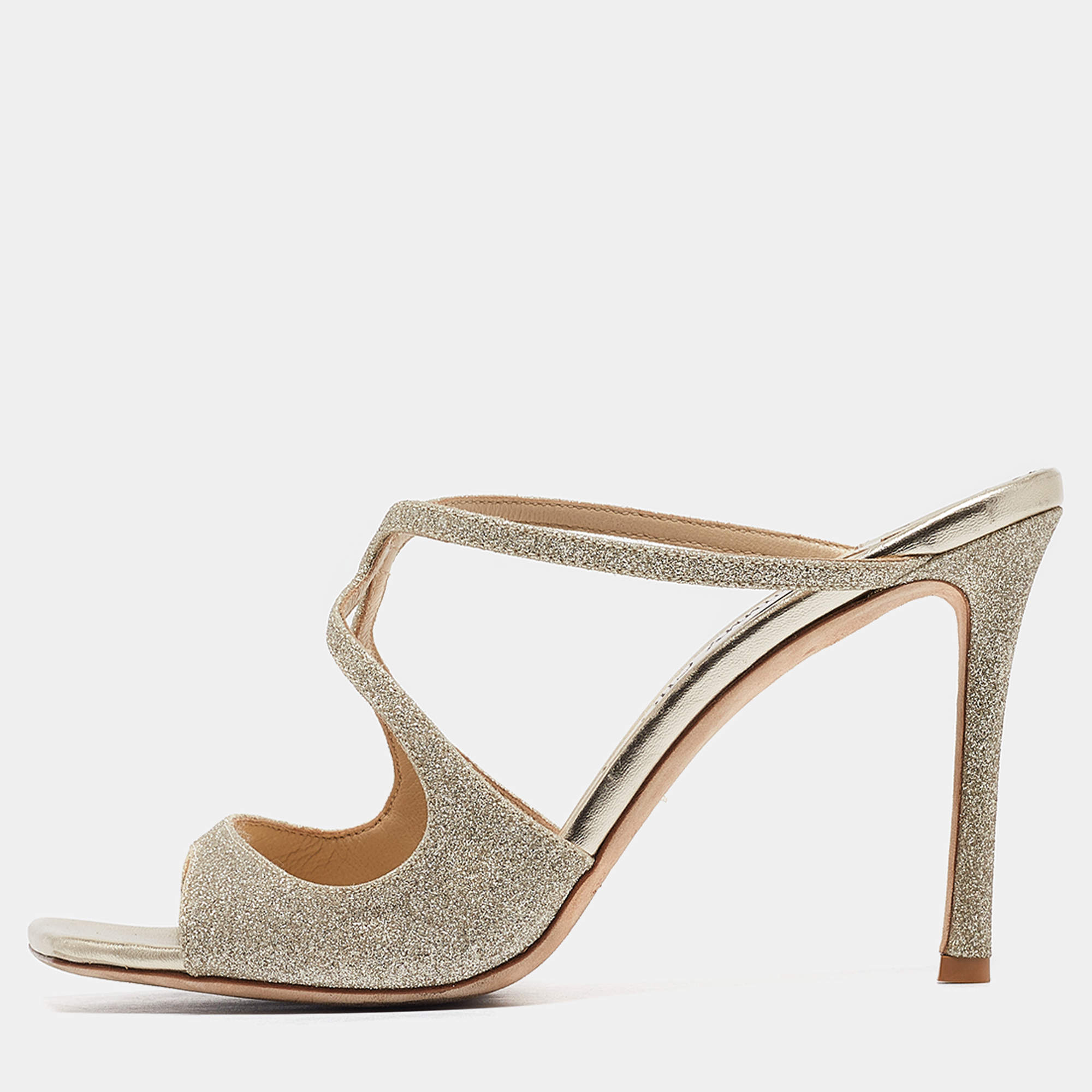 Pre Owned Jimmy Choo Gold Glitter Slide Sandals Size 39