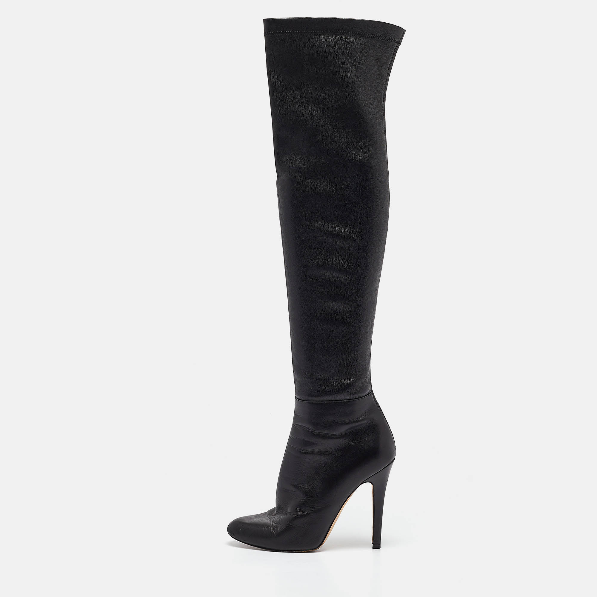 Pre Owned Jimmy Choo Black Leather Over The Knee Boots Size 39
