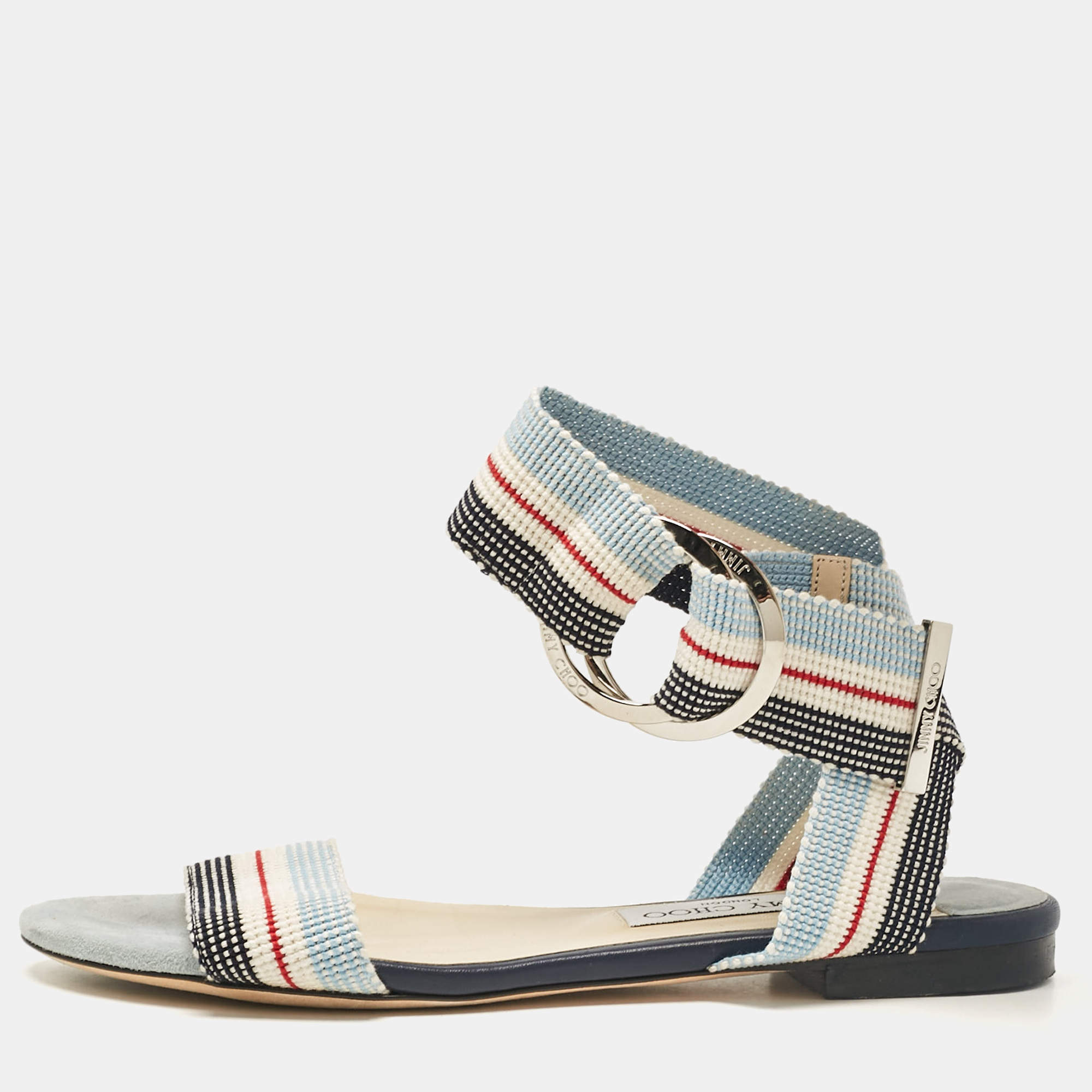 Jimmy Choo Multicolor Canvas Ankle Strap Sandals Size 37