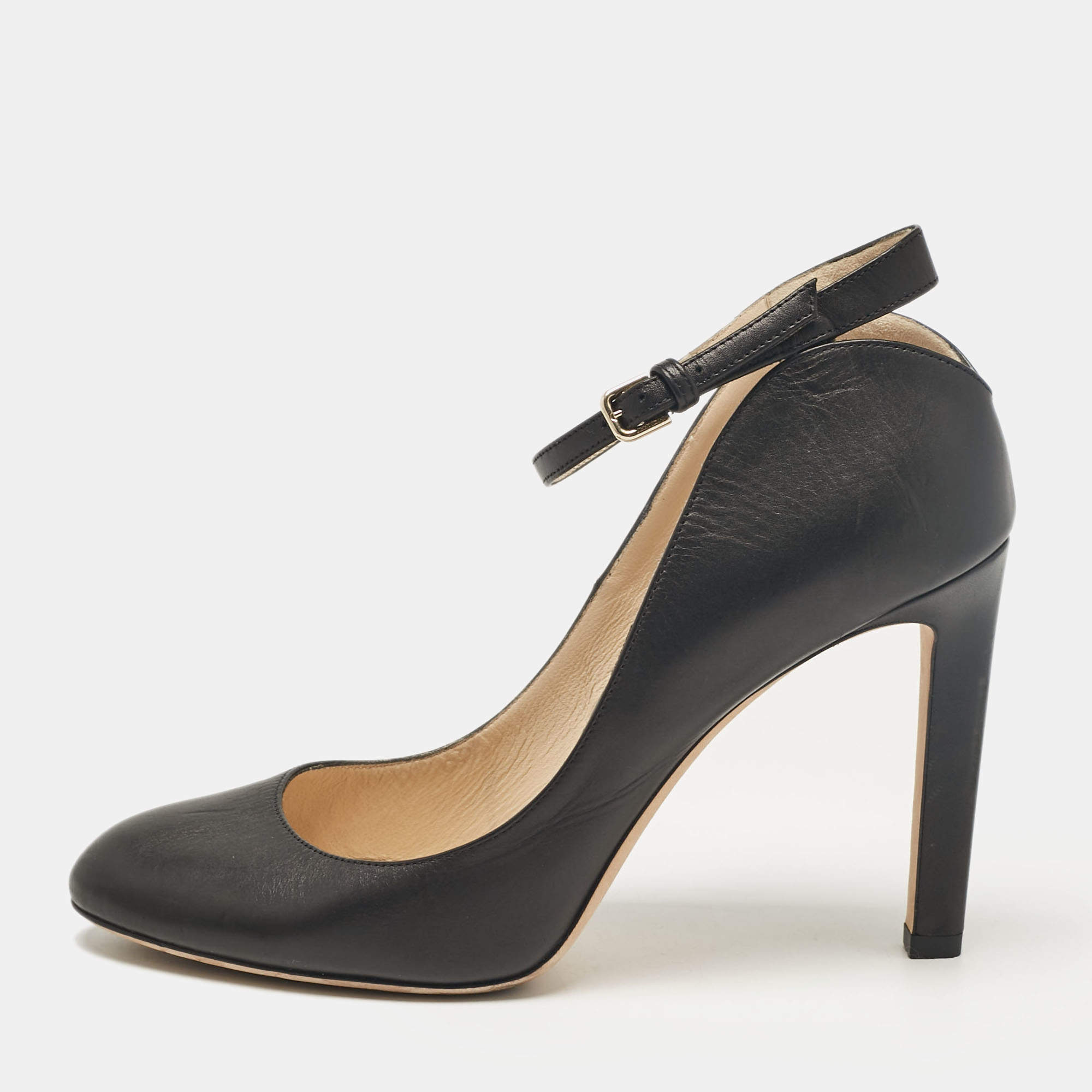 Pre Owned Jimmy Choo Black Leather Helena Pumps Size 38.5
