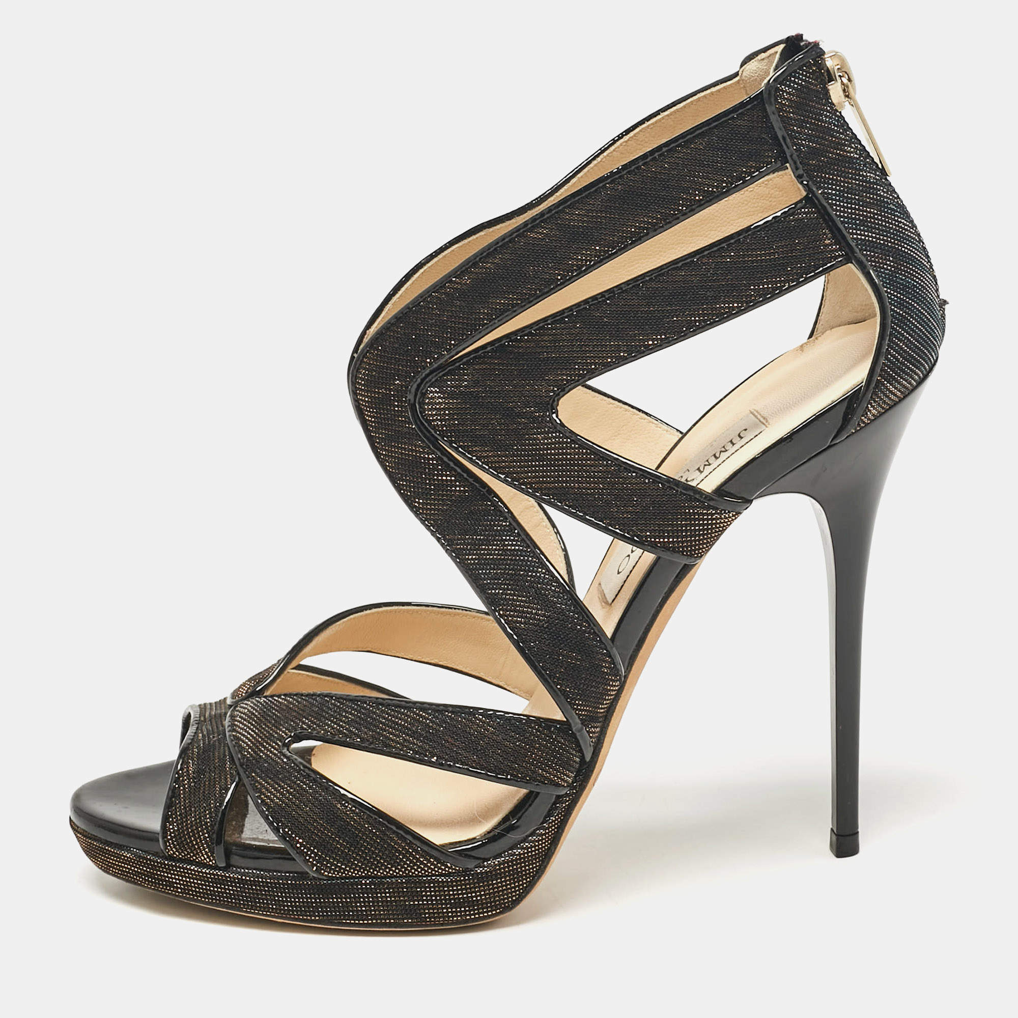 Jimmy Choo Metallic Lurex Fabric Ankle Strap Sandals Size 39