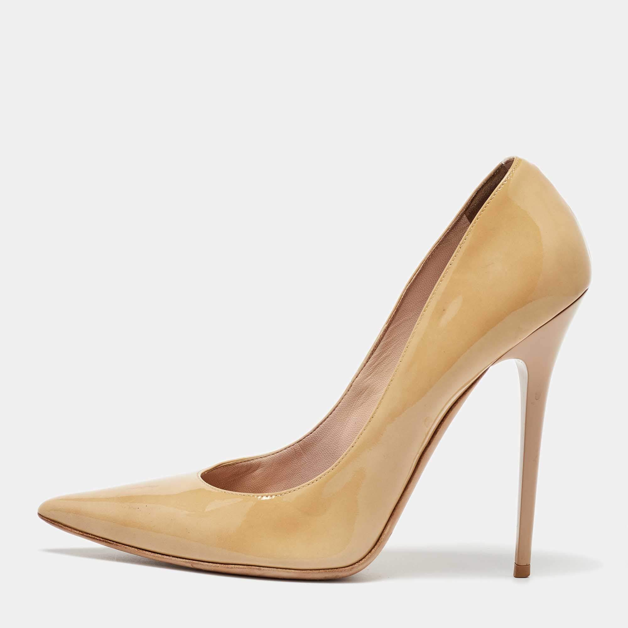 Jimmy Choo Beige Patent Leather Romy Pointed Toe Pumps Size 40