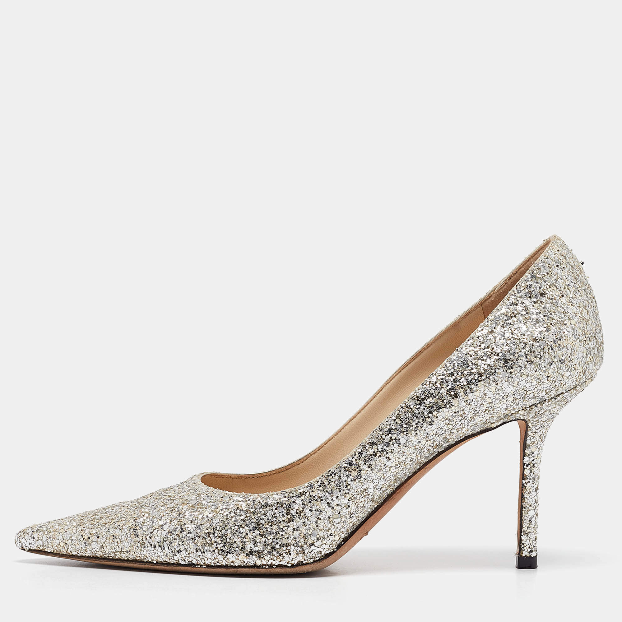 Jimmy Choo Silver Glitter Romy Pumps Size 39.5