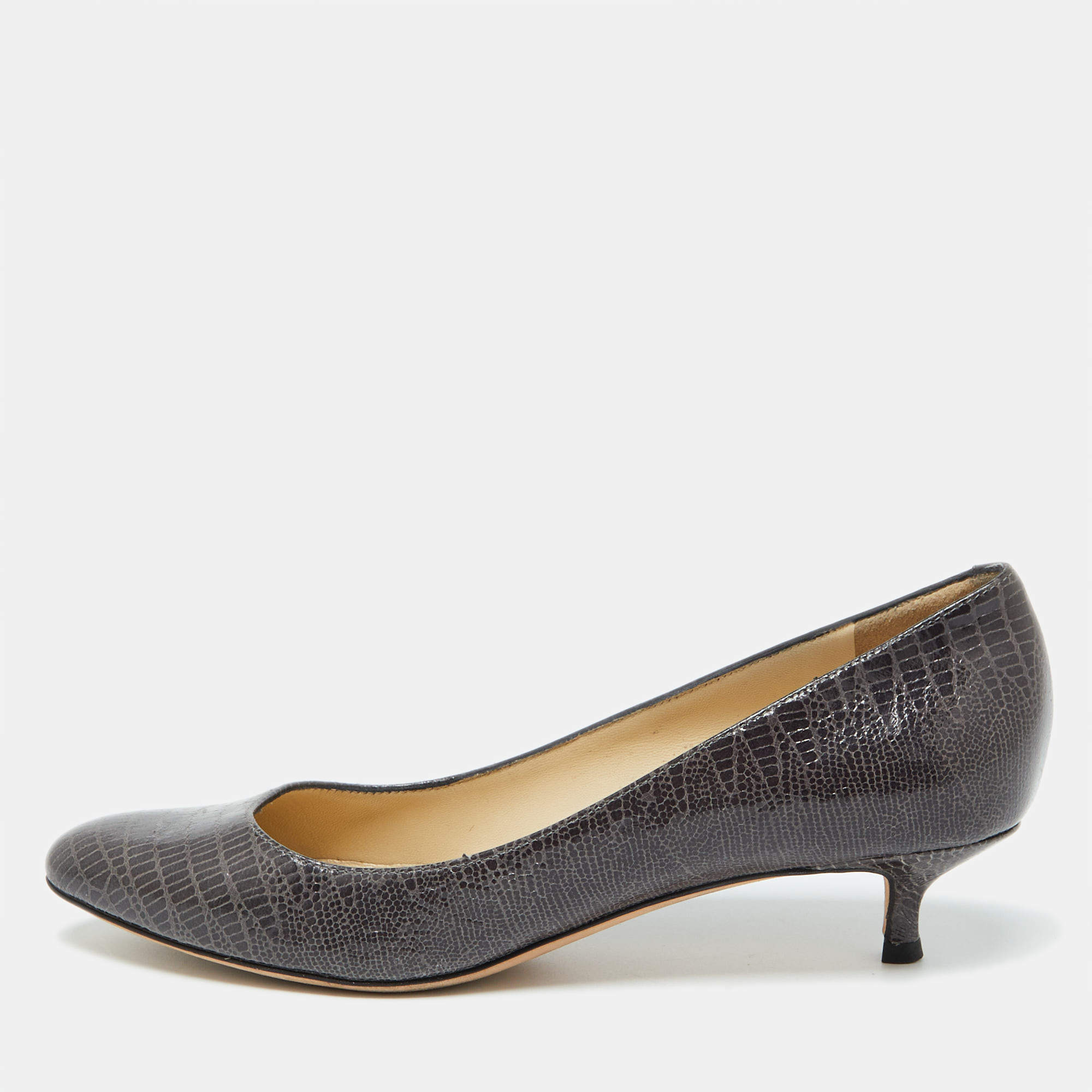 Jimmy Choo Grey Lizard Embossed Leather Pumps Size 38.5