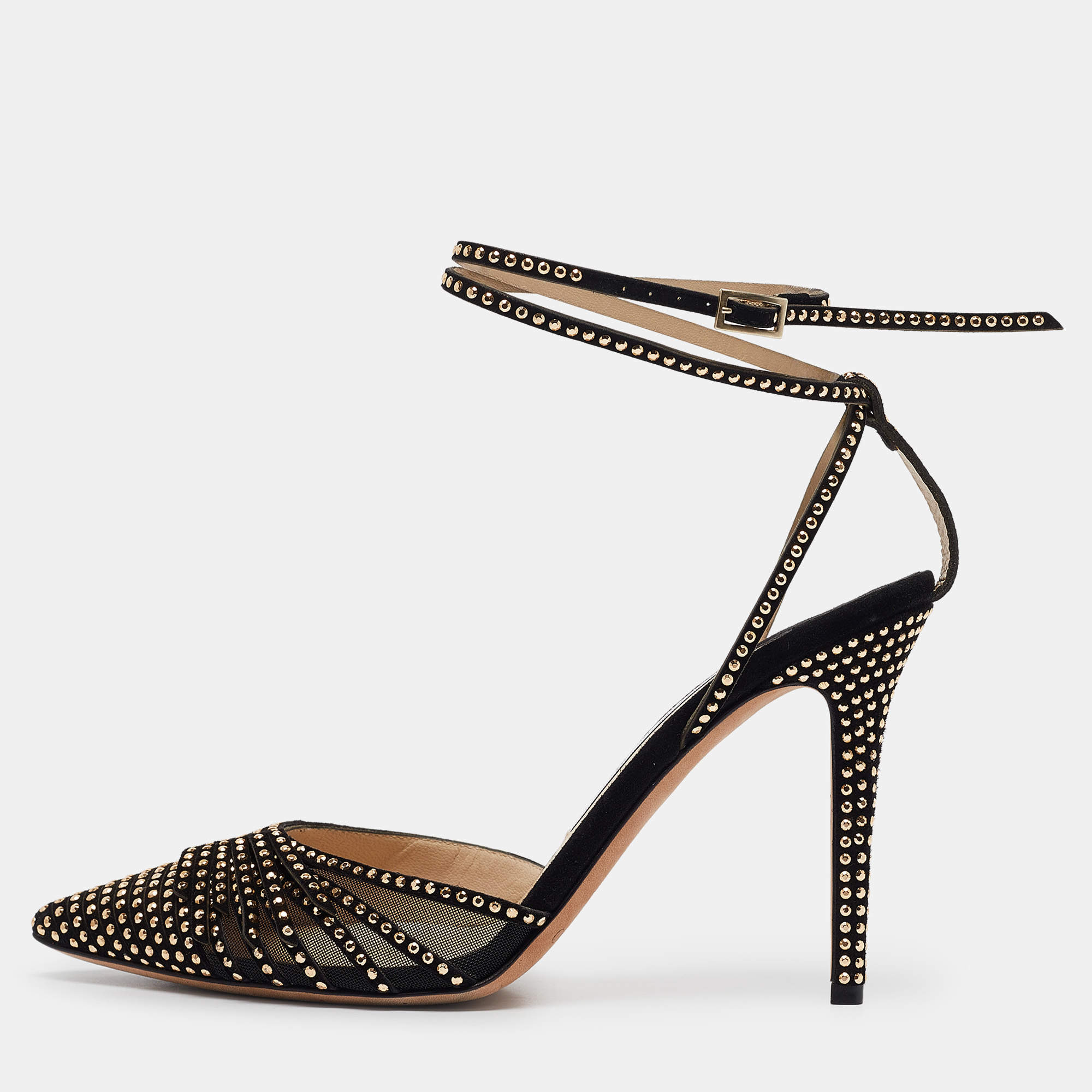 jimmy chooチェーンパンプス　38 JIMMY CHOO パンプス 本革 スクエアトゥ ヘビ革 ブラック チャン