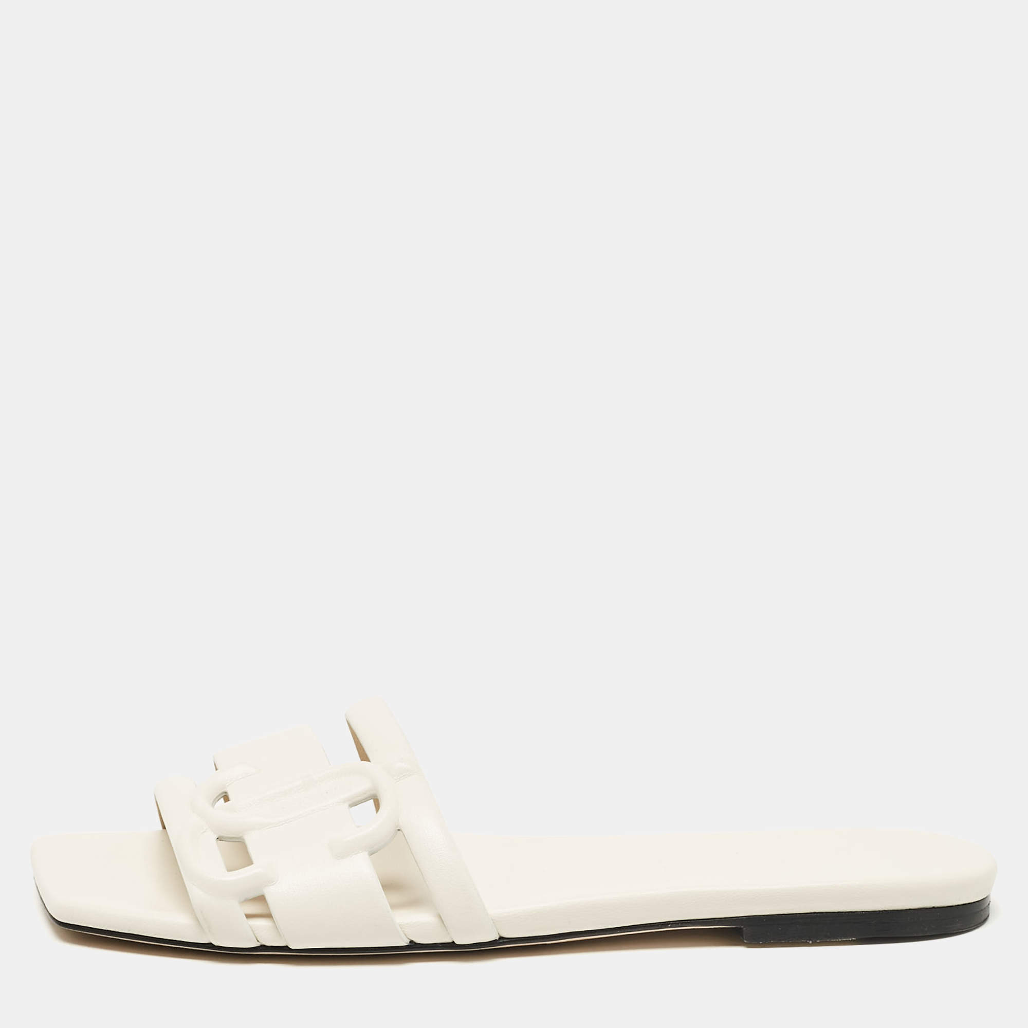 Jimmy Choo White Leather Laran Flat Slides Size 37