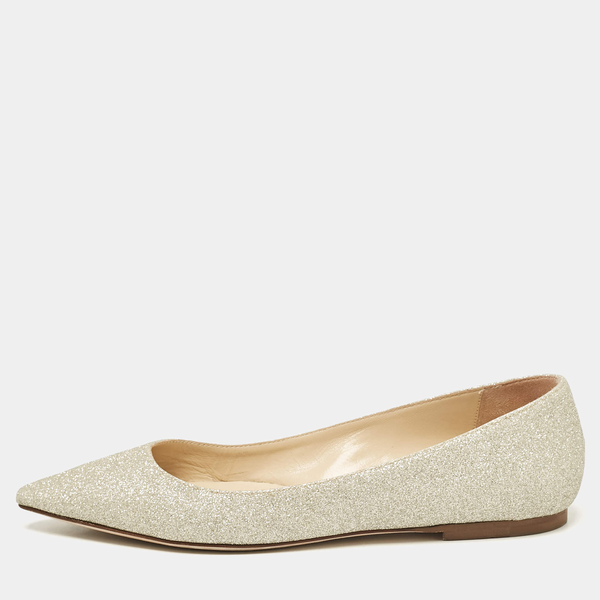 Pre Owned Jimmy Choo Gold Glitter Romy Ballet Flats Size 36