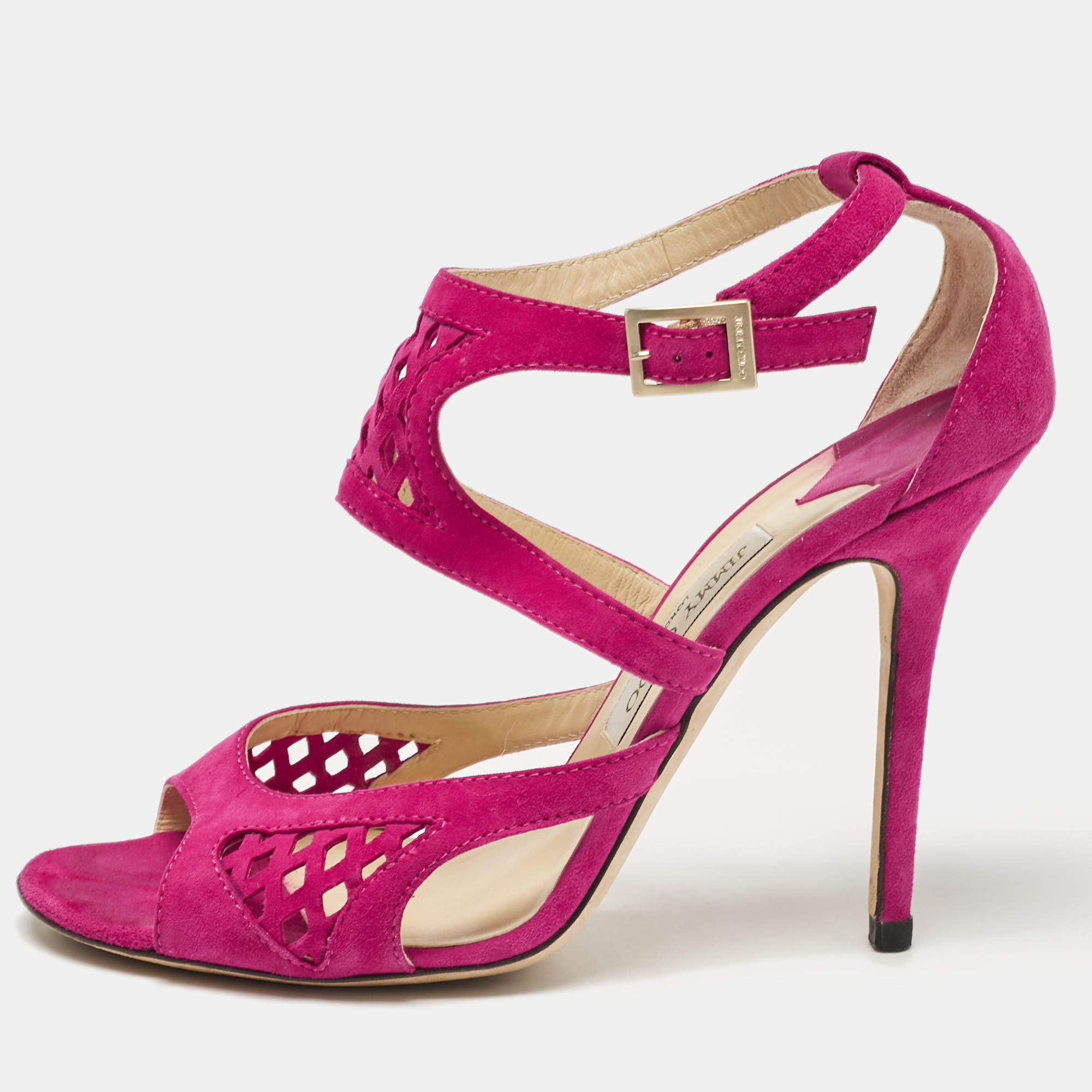مملوكة مسبقًا Jimmy Choo Purple Suede Ankle Strap Sandals Size 41