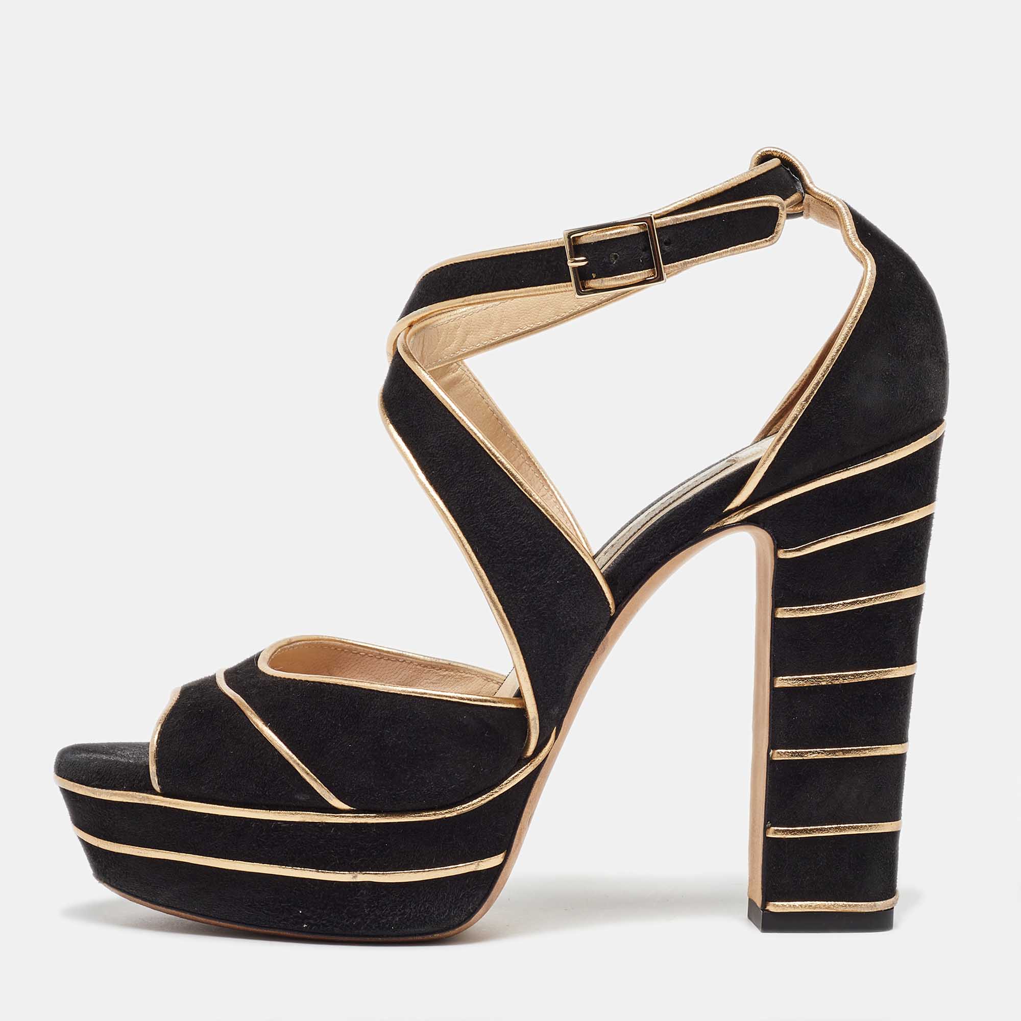 Jimmy Choo Black Suede April Platform Sandals Size 38