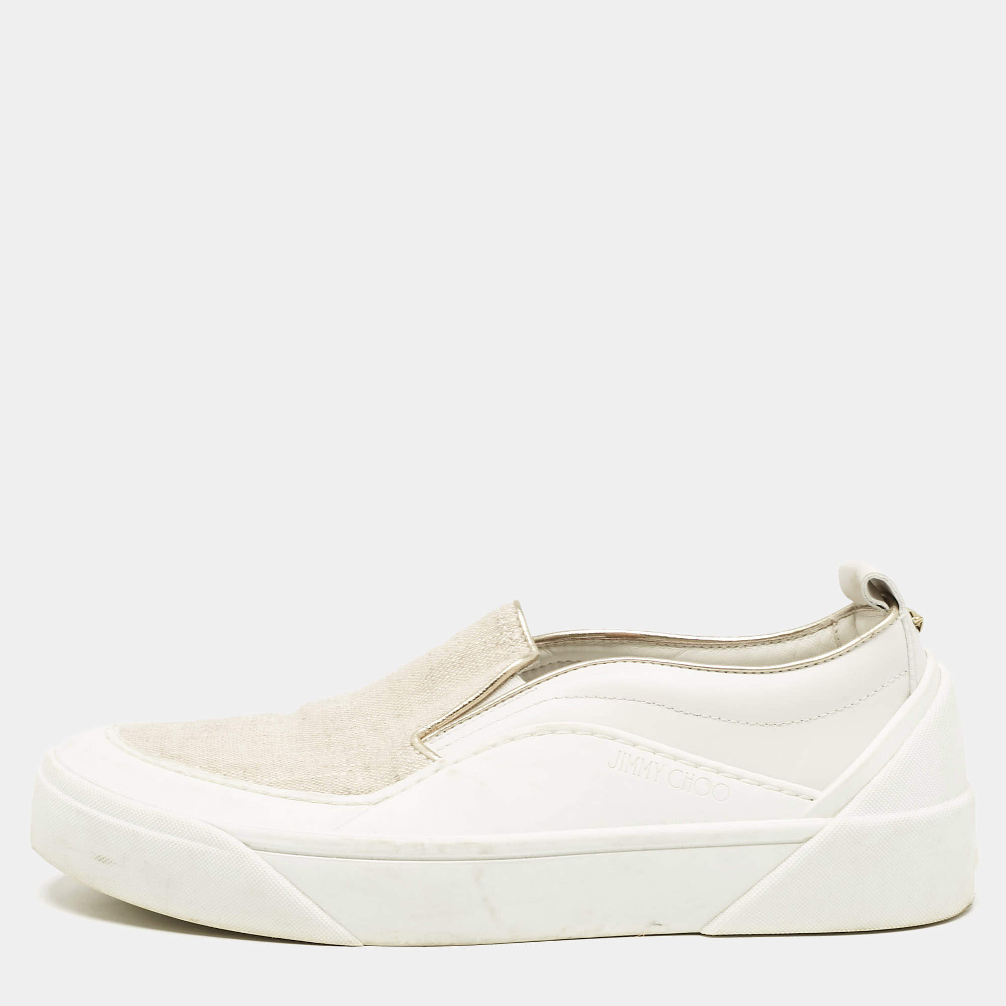 Jimmy Choo White Canvas and Rubber Slip On Sneakers Size 38