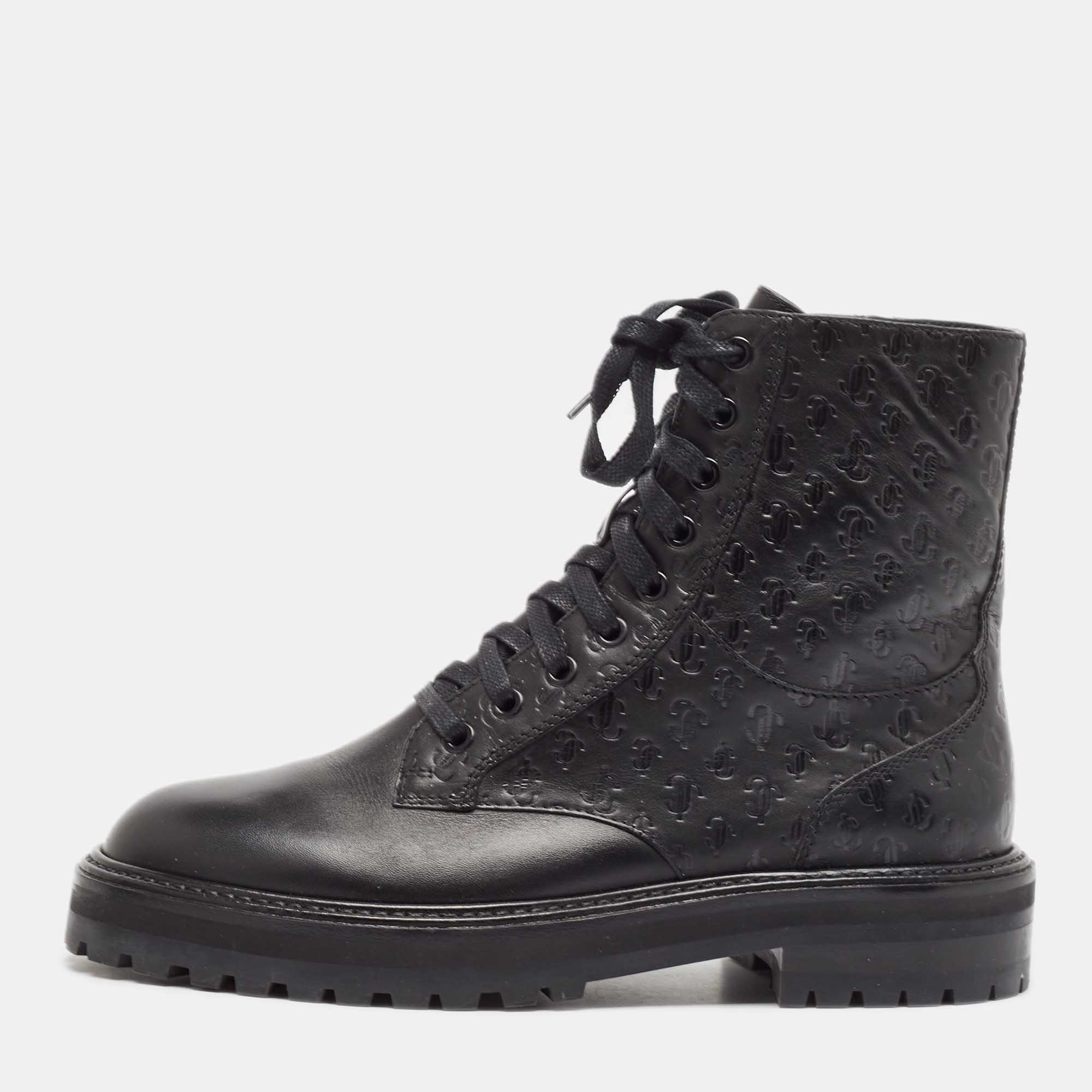 Pre Owned Jimmy Choo Black Leather Cora Combat Boots Size 40