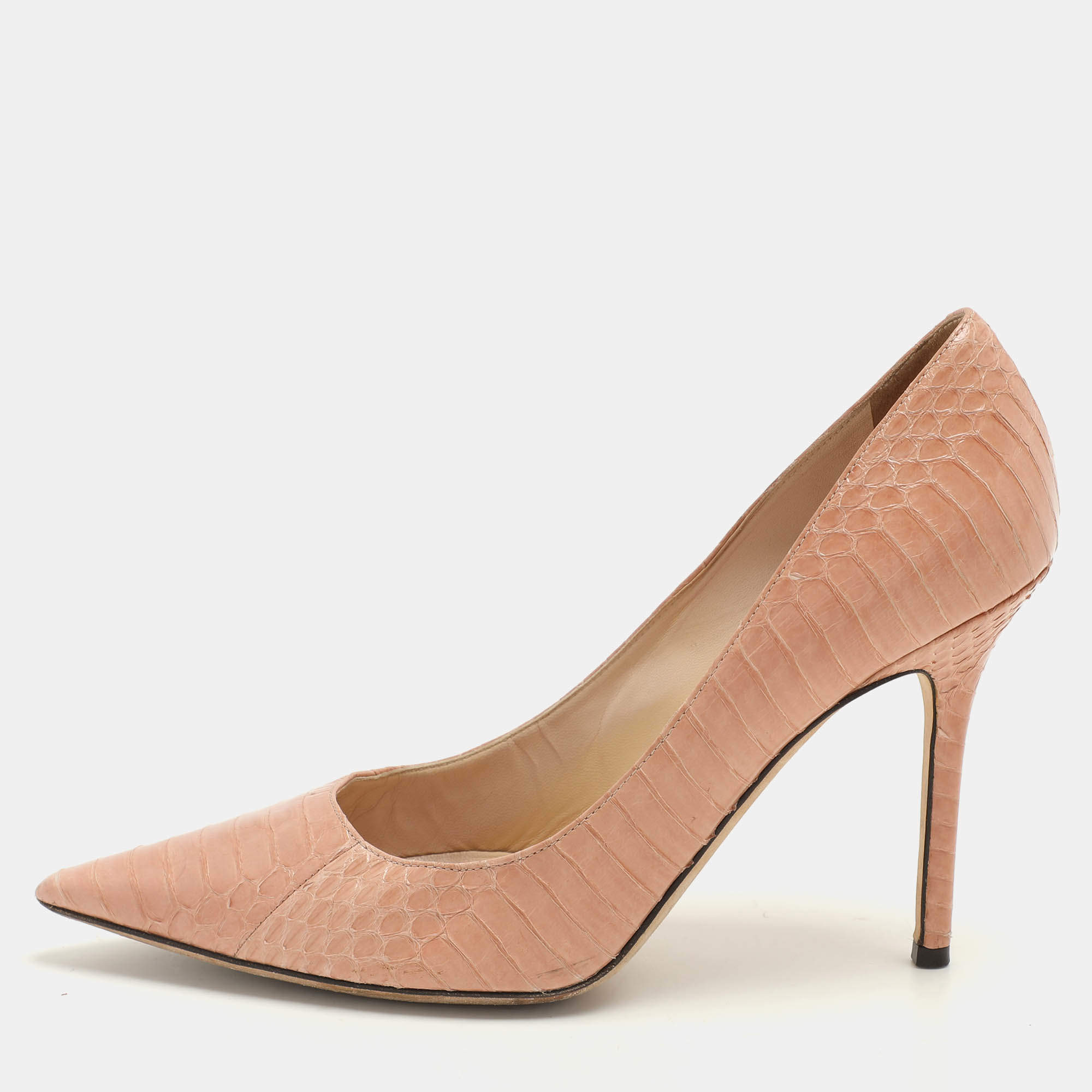Jimmy Choo Pink Snakeskin Leather Emi Pumps Size 38.5
