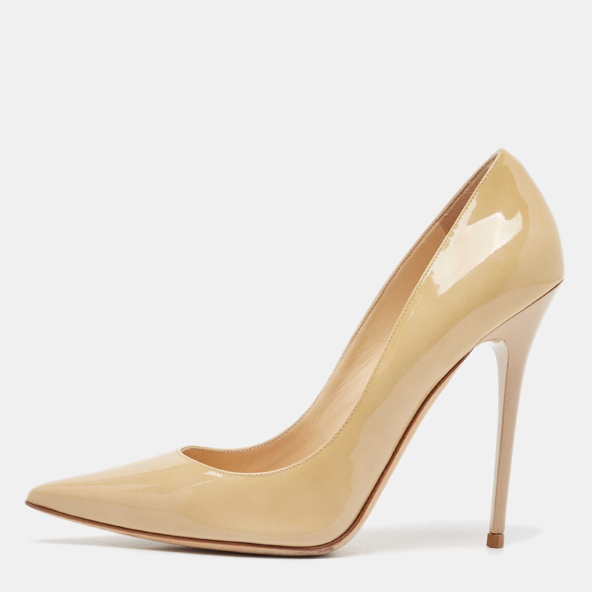 Jimmy Choo Beige Patent Leather Anouk Pumps Size 38.5