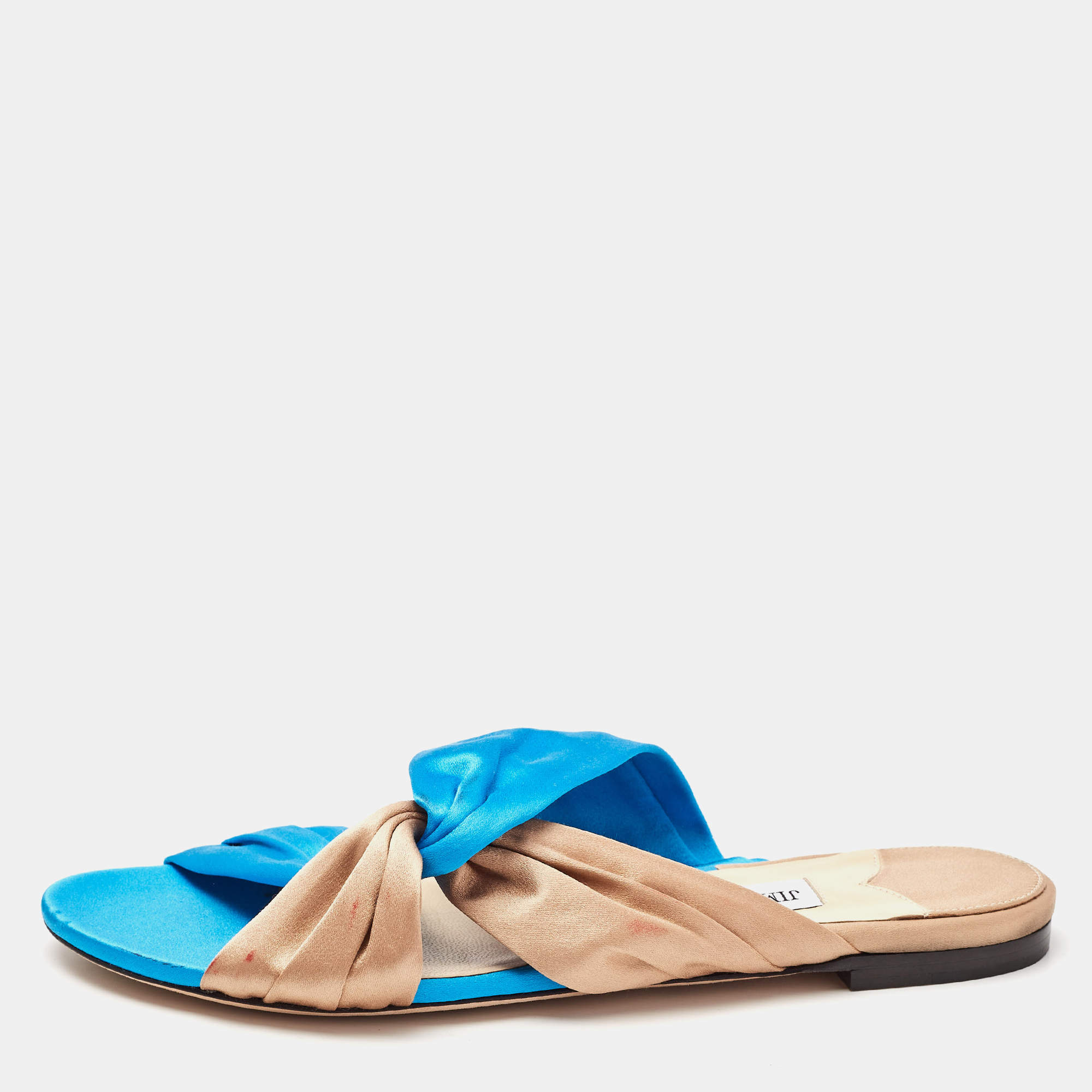 Jimmy Choo Blue/Beige Satin Narisa Flat Sandals Size 38