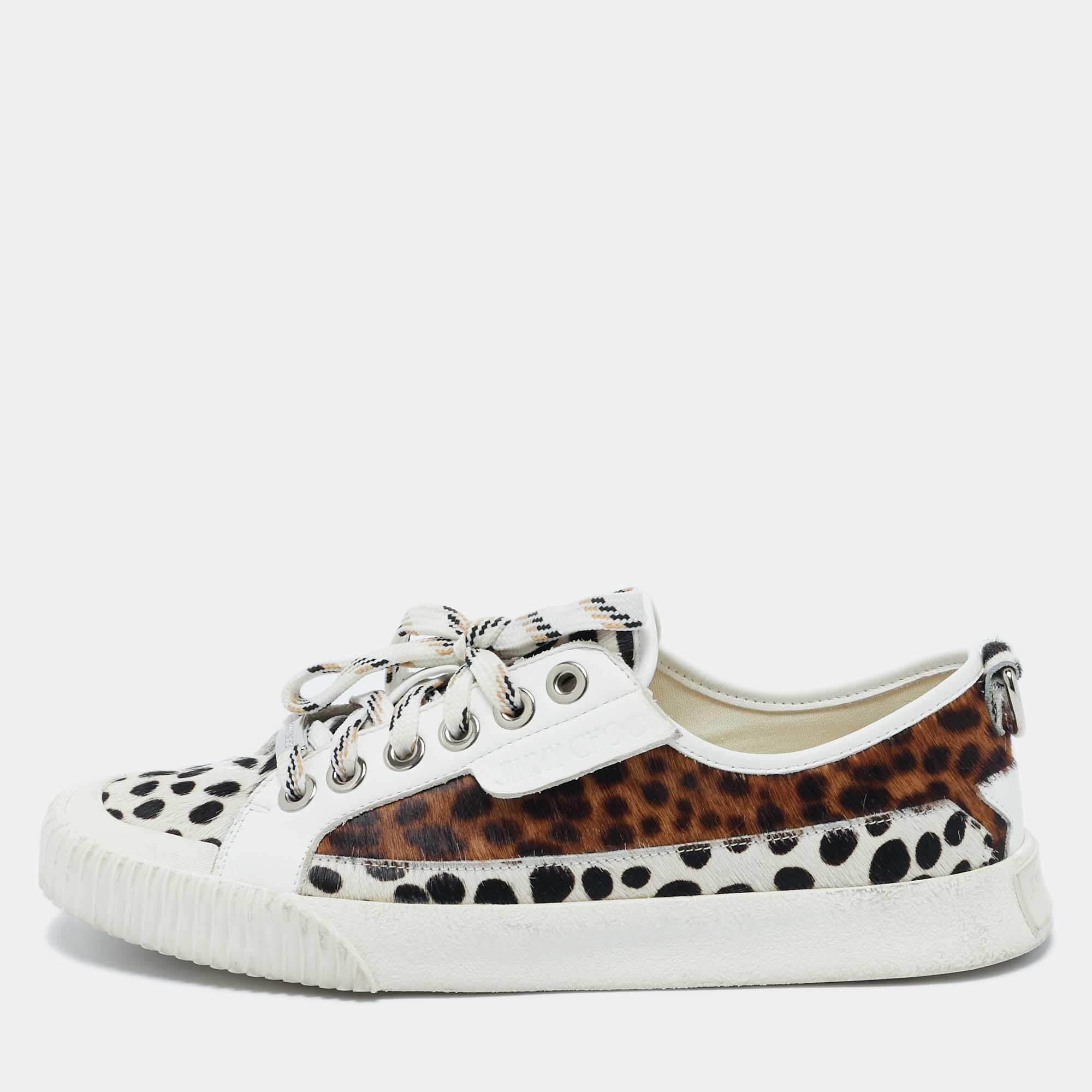 Pre Owned Jimmy Choo Multicolor Animal Print Calf Hair and Leather Impala Sneakers Size 40