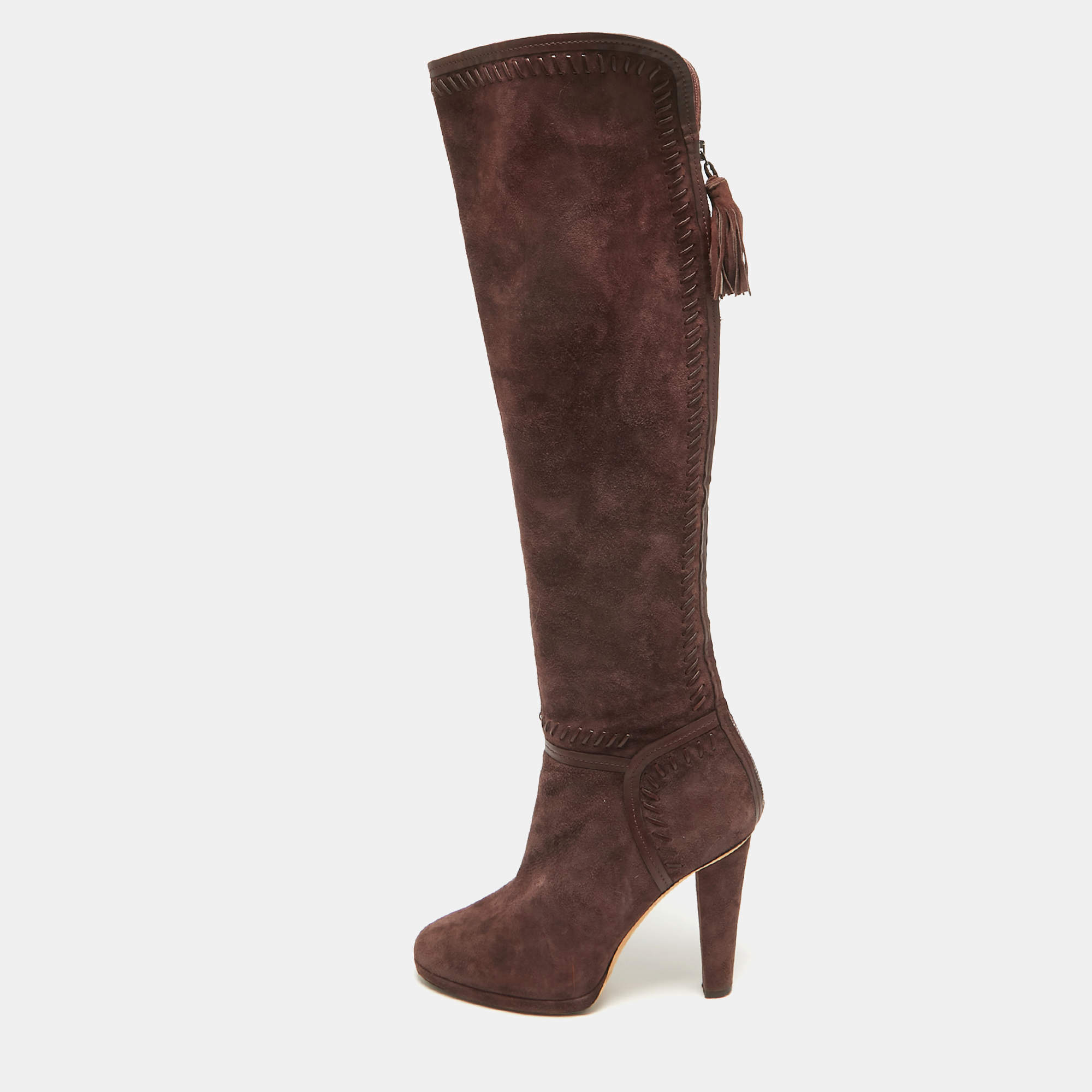 مملوكة مسبقًا Jimmy Choo Burgundy Leather and Suede Knee Length Boots Size 40
