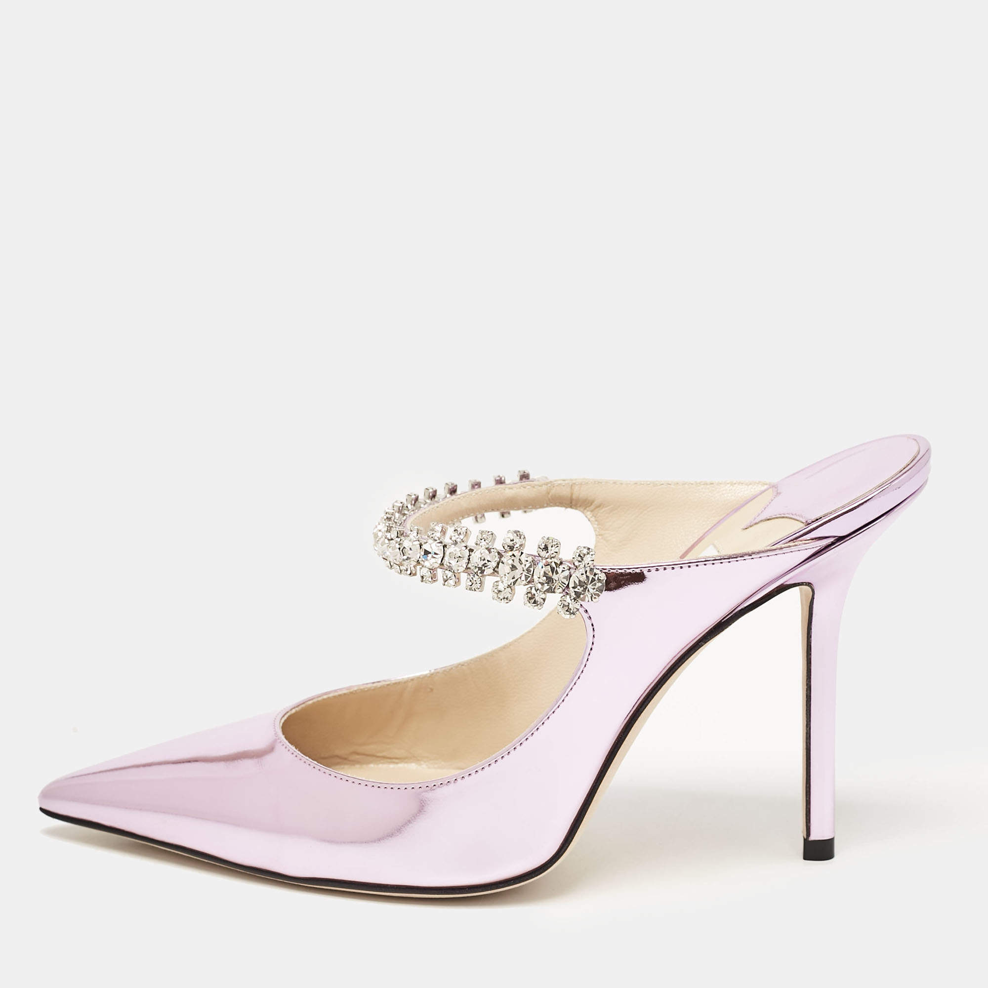 Jimmy Choo Metallic Purple Leather Bing Mules Size 37 Jimmy