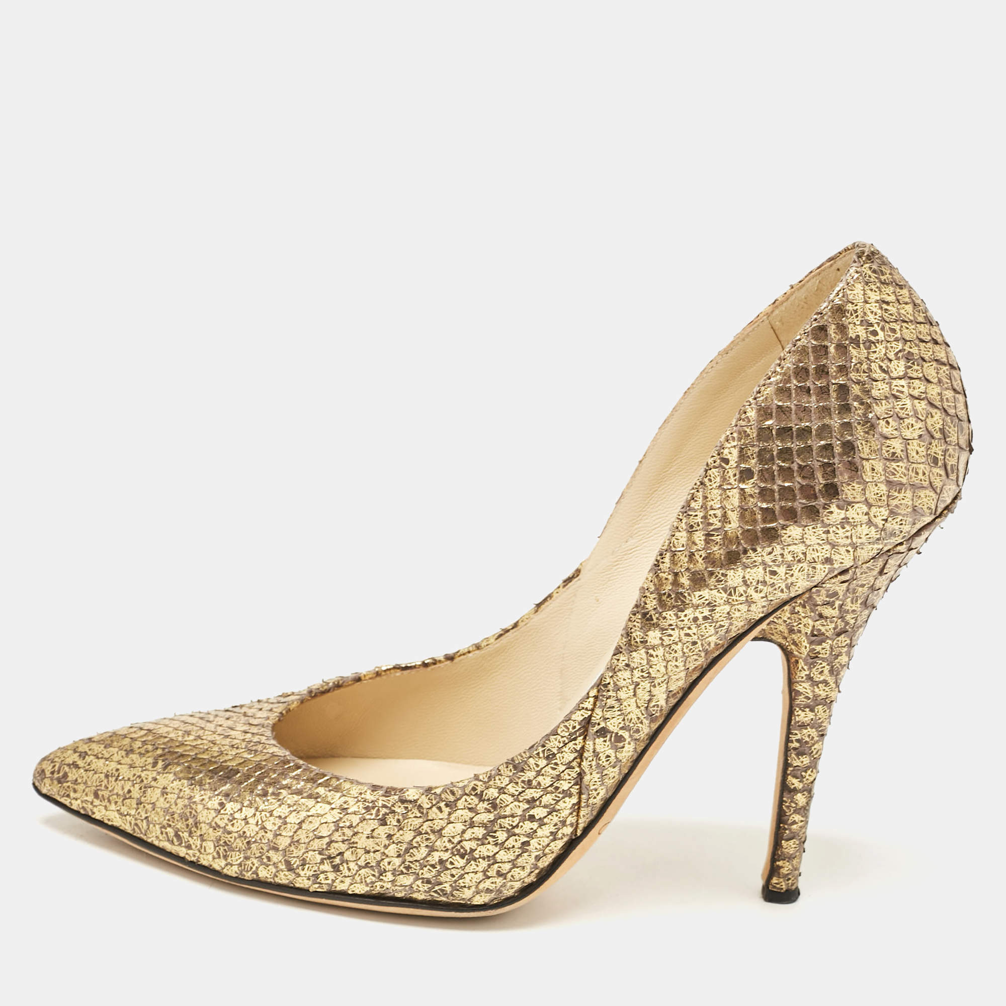 Jimmy Choo Gold Python Leather Abel Pumps Size 36