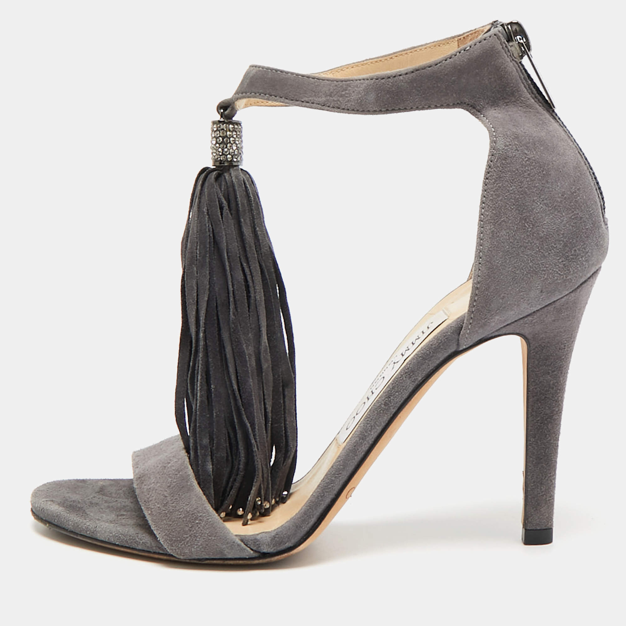 Jimmy Choo Grey Suede Ankle Strap Sandals Size 35.5
