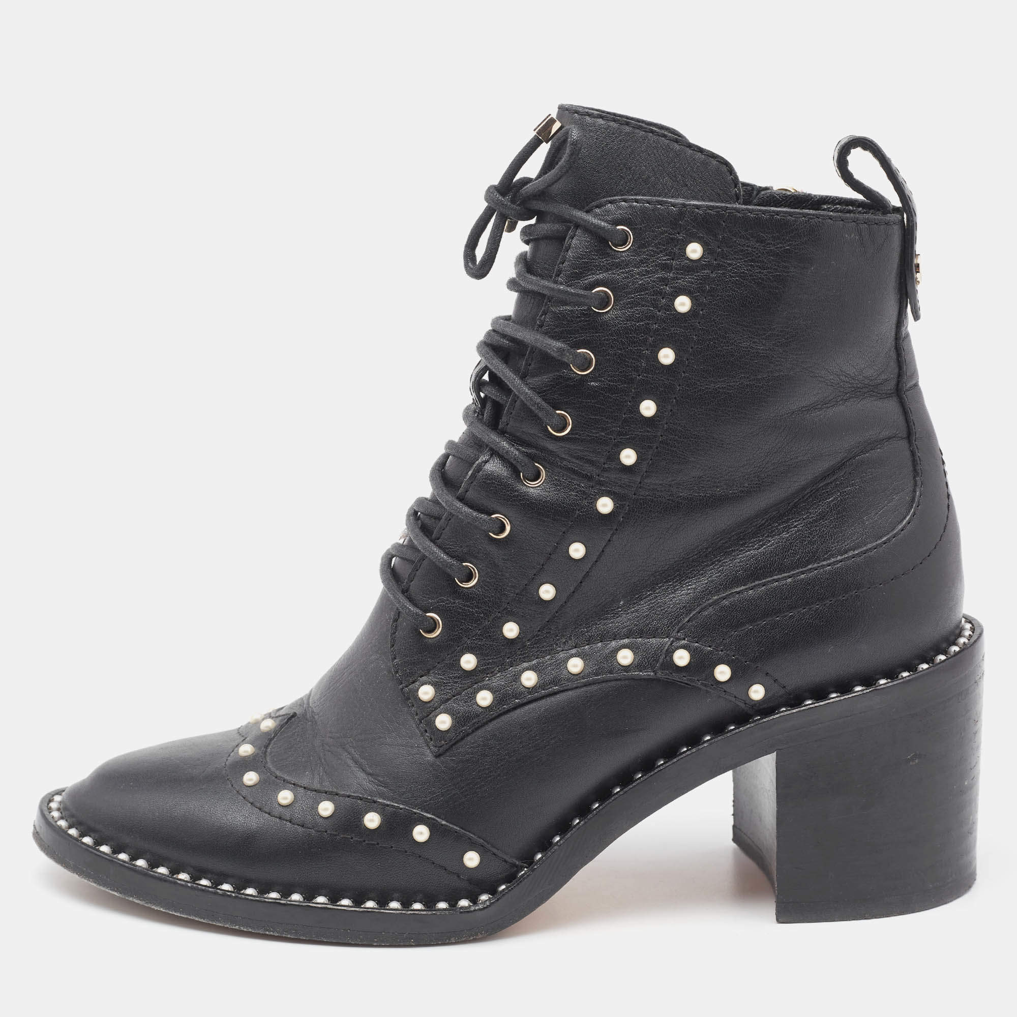 Jimmy Choo Black Leather Studded Ankle Boots Size 36.5