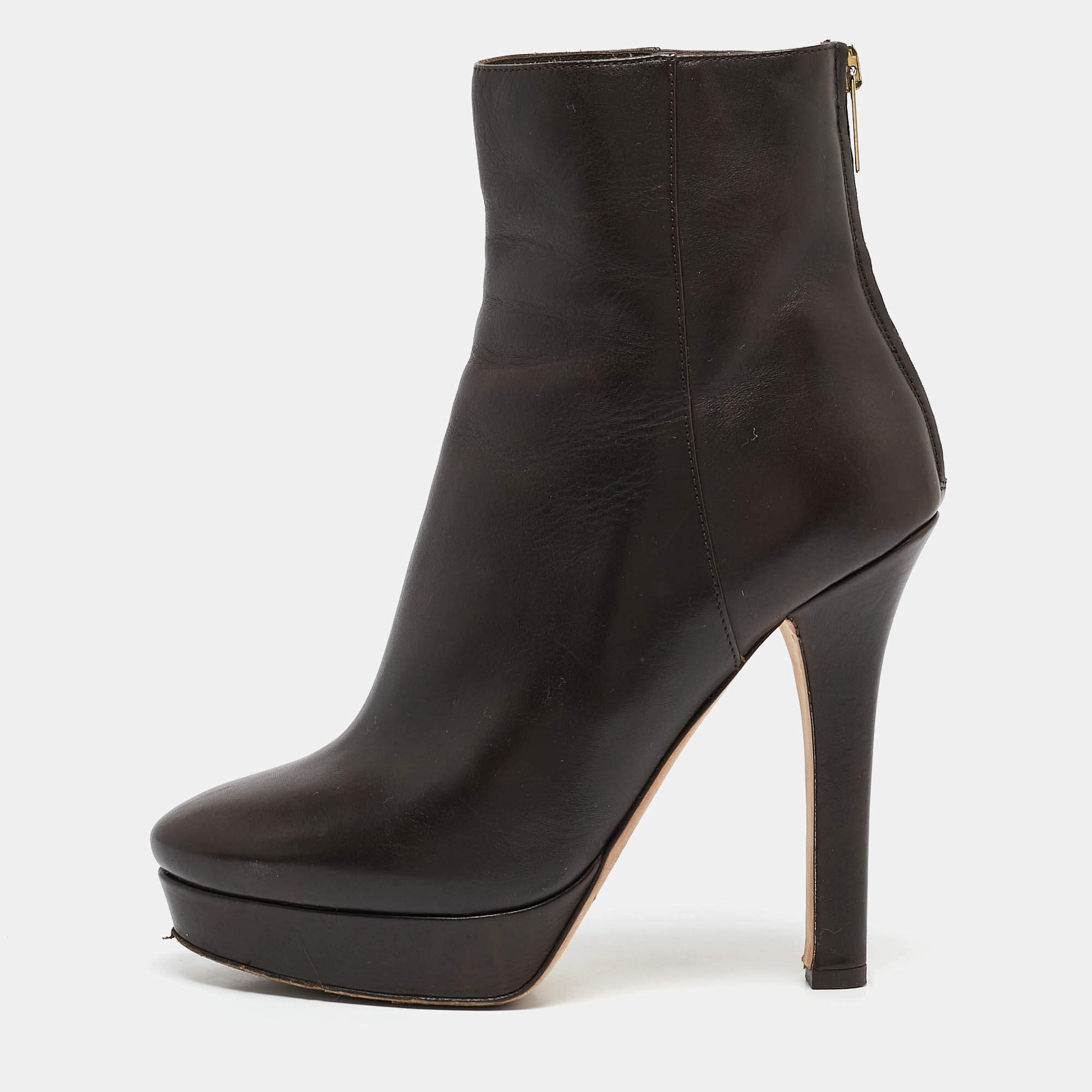 Jimmy Choo Brown Leather Pointed Toe Ankle Length Boots Size 37