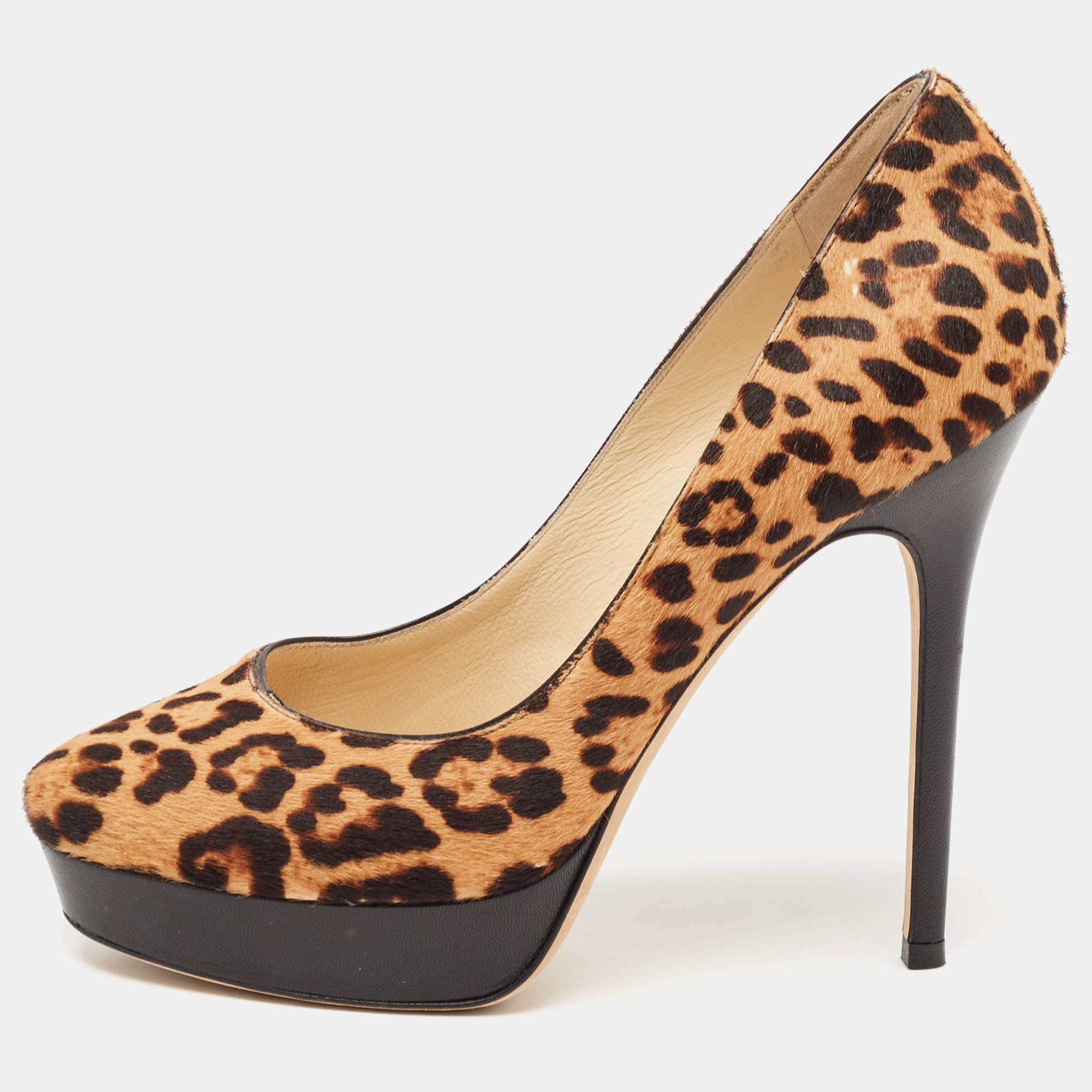 Jimmy Choo Brown/Beige Calf Hair and Leather Cosmic Platform Pumps Size 37.5